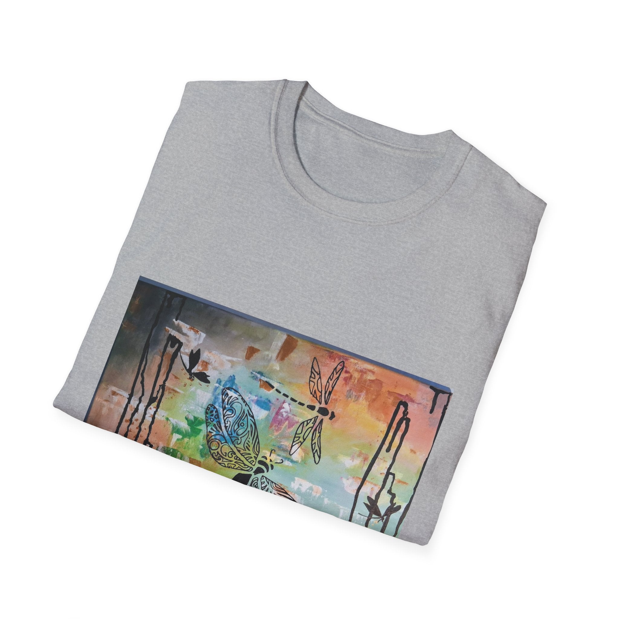 GUARDIANS OF THE LAND - Dragonfly Abstract Art T-Shirt — Colorful Surreal Nature Graphic Tee