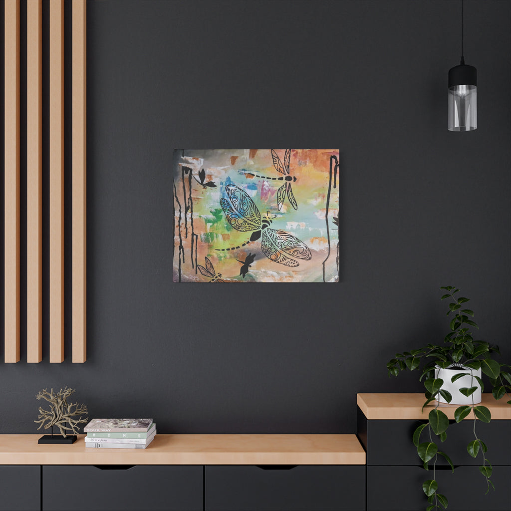 Dragonfly Wall Art Canvas — Colorful Boho Stretched Canvas Print
