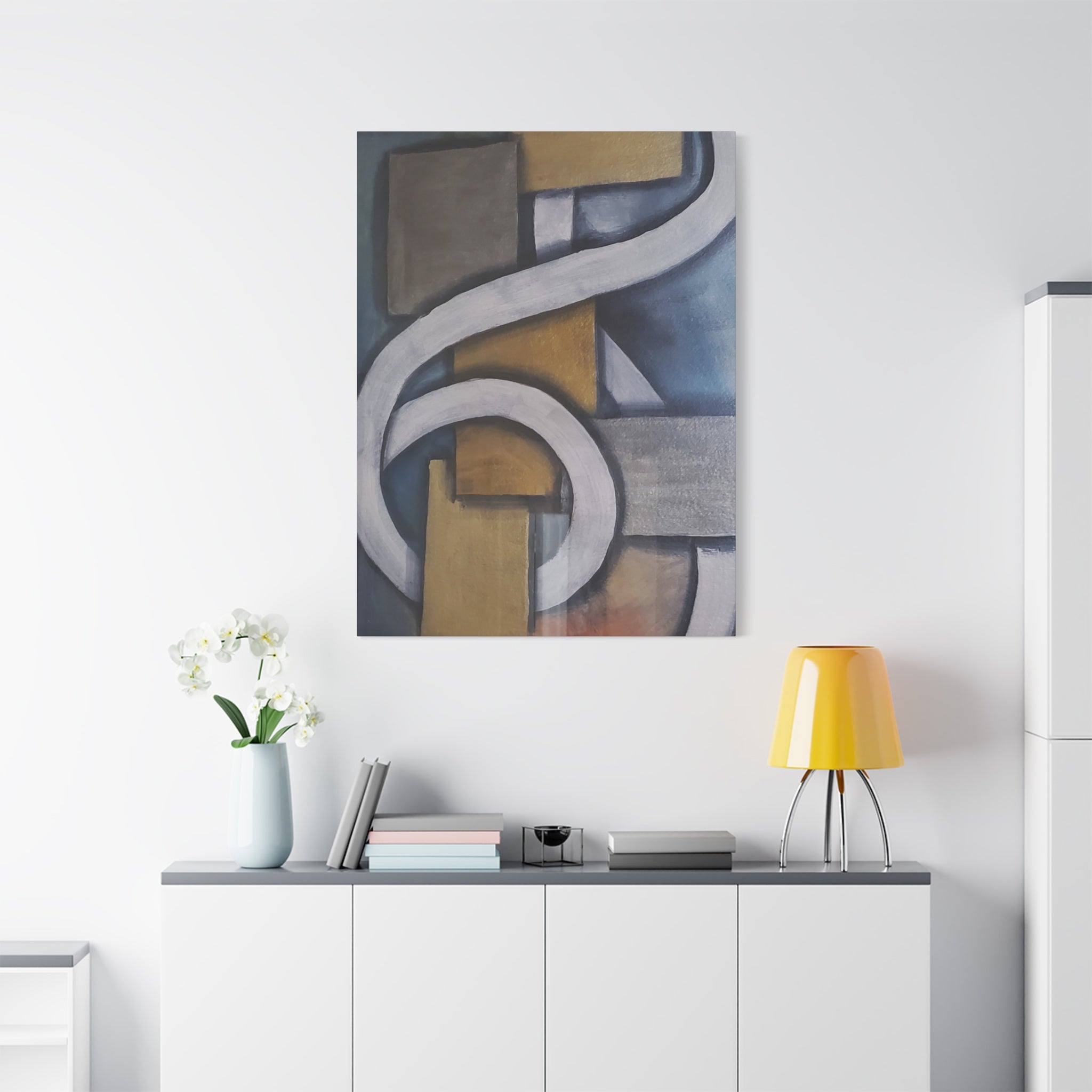 METALIC BLOCKS - Abstract Geometric Matte Canvas Print — Modern Blue & Gold Wall Art