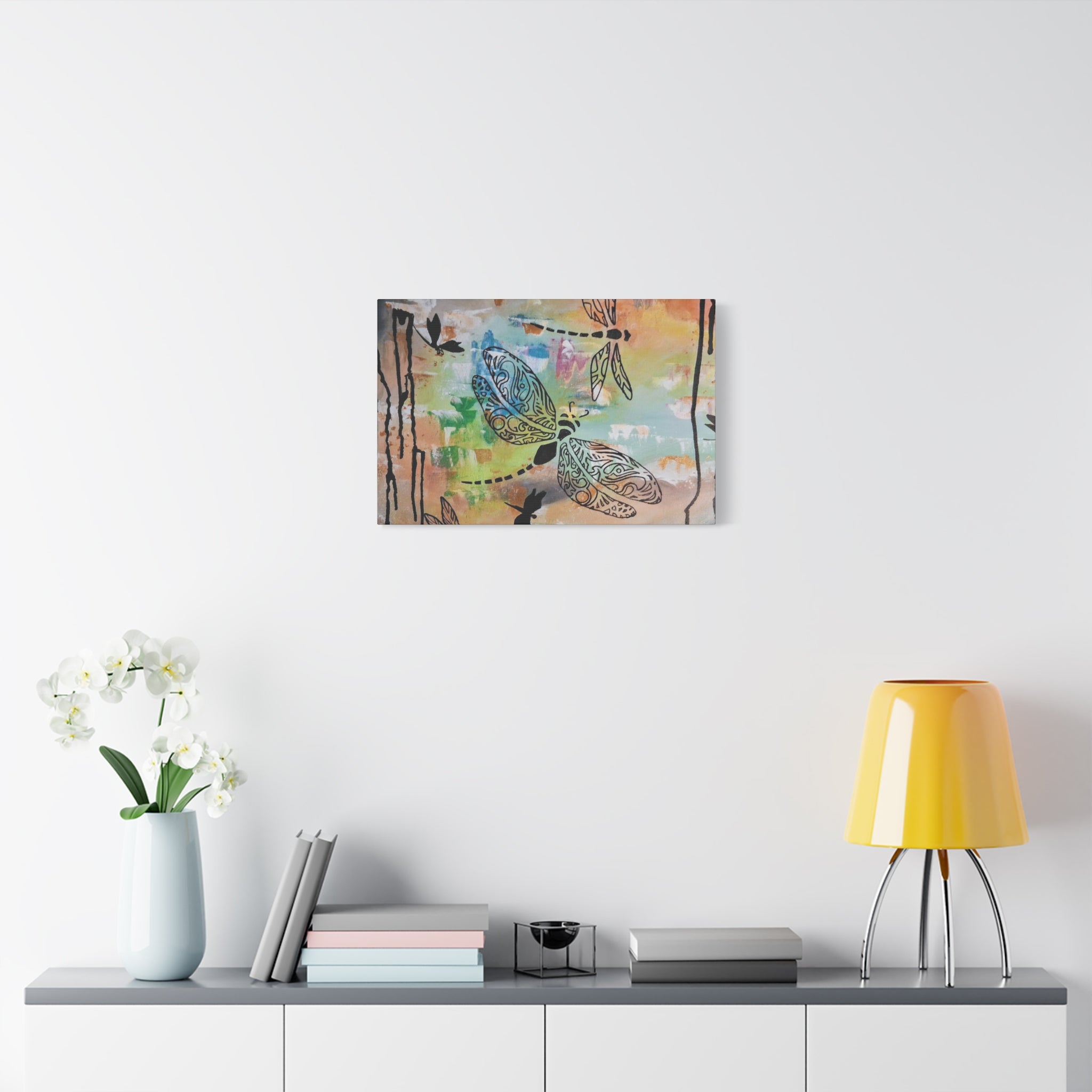 Dragonfly Wall Art Canvas — Colorful Boho Stretched Canvas Print