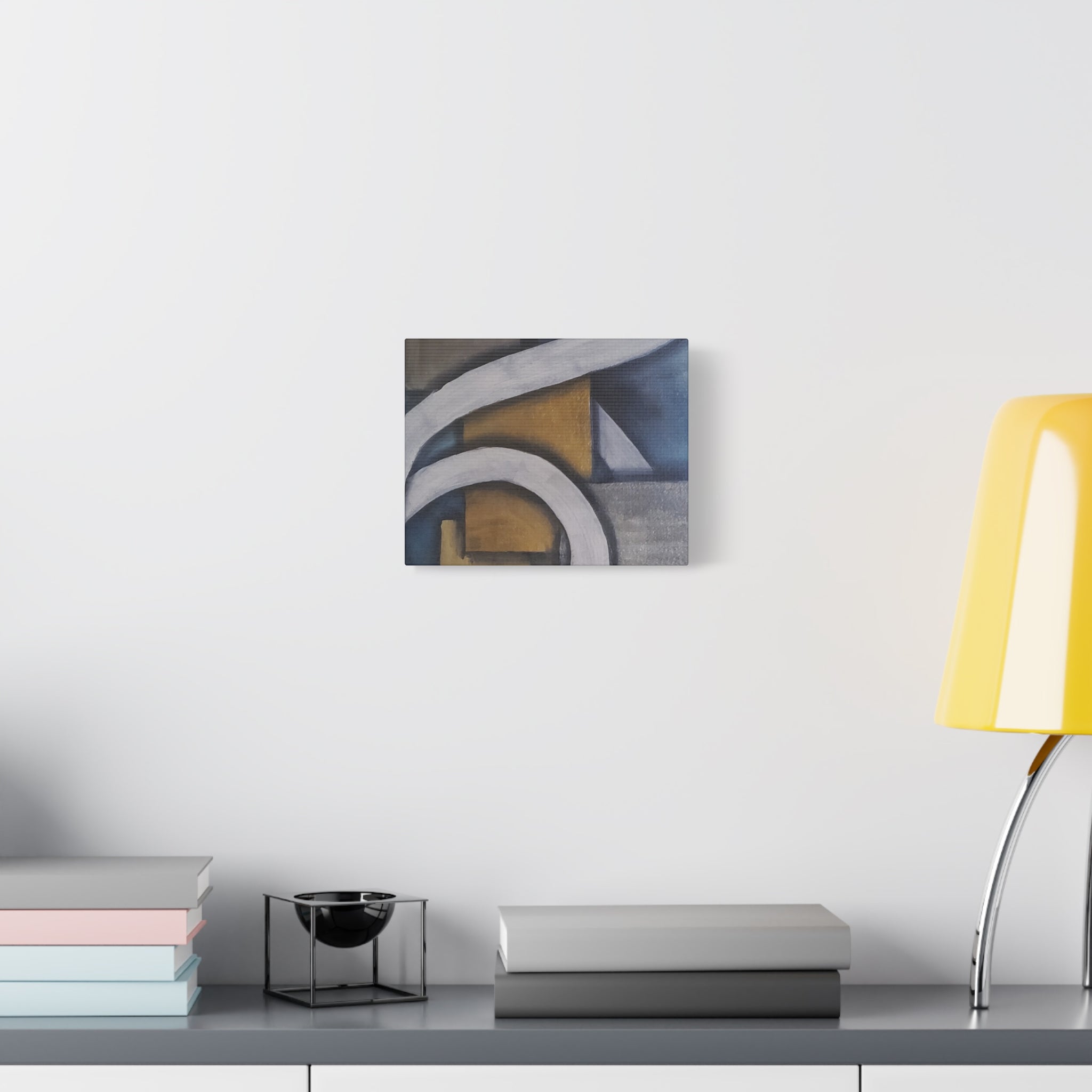 METALIC BLOCKS - Abstract Geometric Matte Canvas Print — Modern Blue & Gold Wall Art