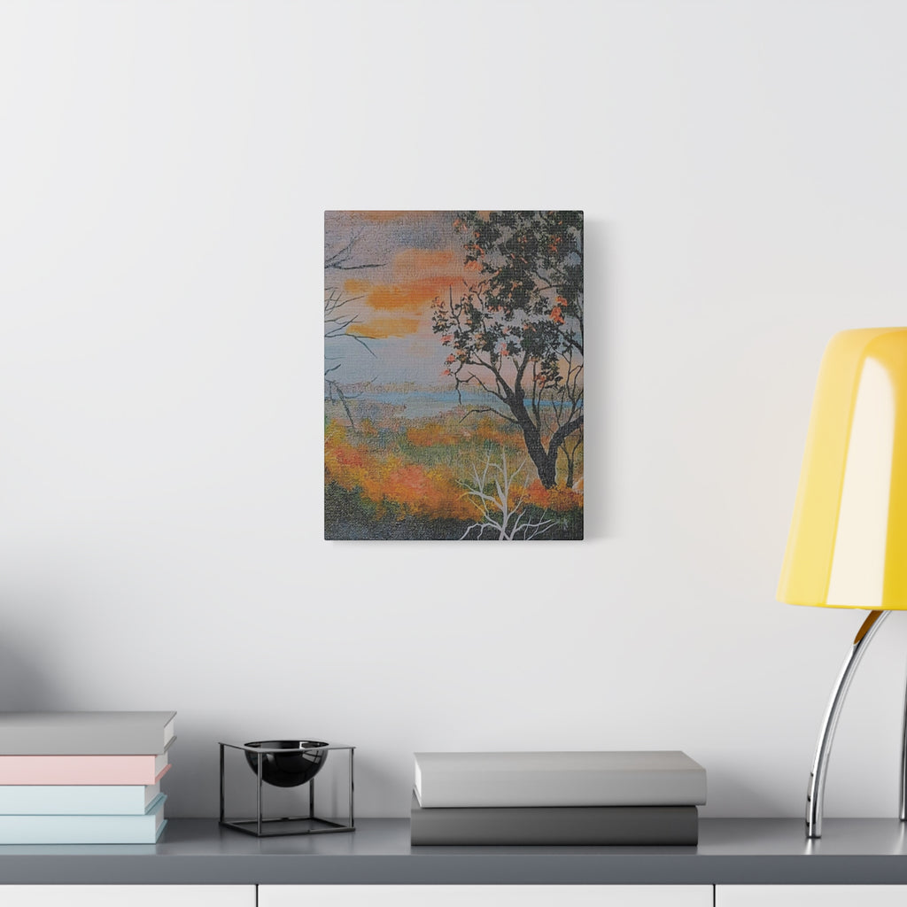 EVENING NEAR THE HUDSON RIVER - Sunset Landscape Canvas Print — Seaside Tree Matte Stretched Wall Art
