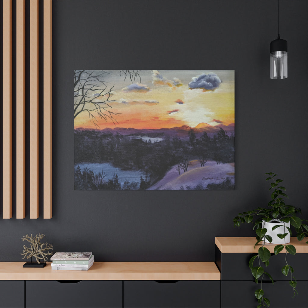 EVENING IN THE SHANDOAH VALLY - Sunset Winter Landscape Canvas Print — Matte Stretched Wall Art