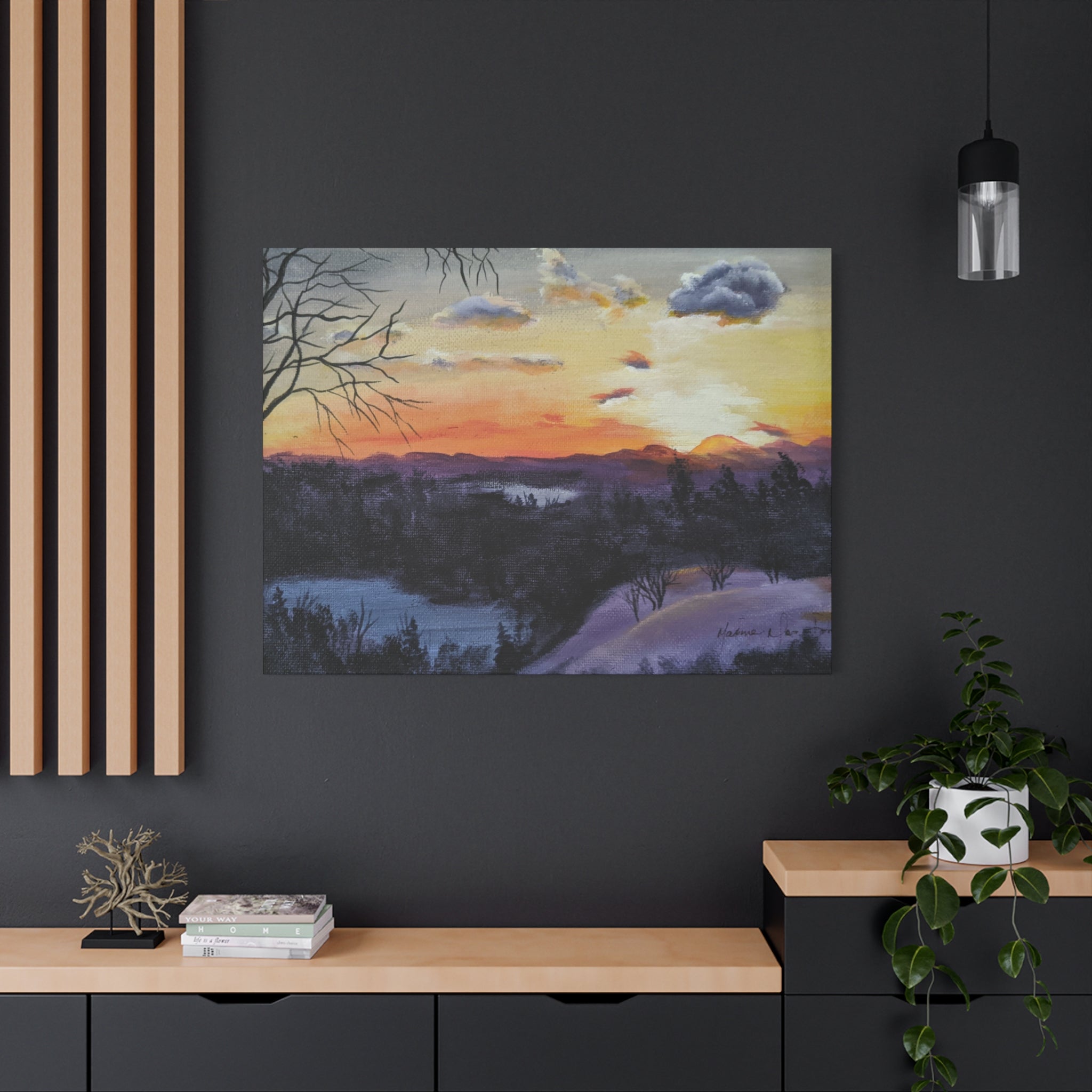 EVENING IN THE SHANDOAH VALLY - Sunset Winter Landscape Canvas Print — Matte Stretched Wall Art