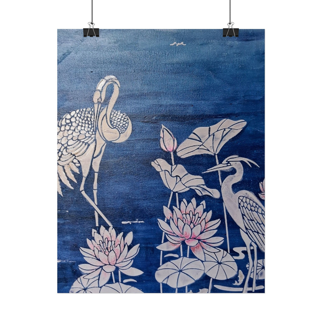 WATER LILLY SONOTA - Lotus & Heron Botanical Poster