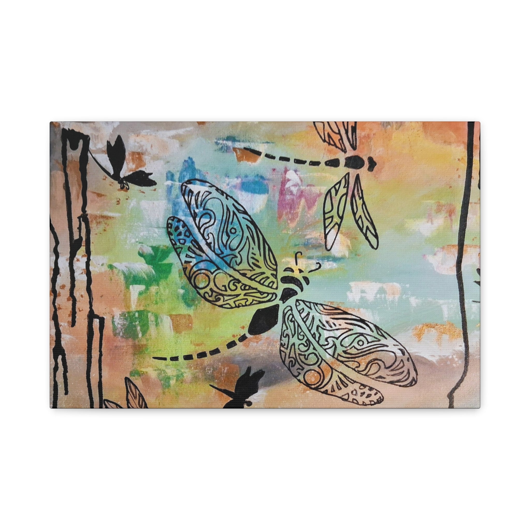 Dragonfly Wall Art Canvas — Colorful Boho Stretched Canvas Print
