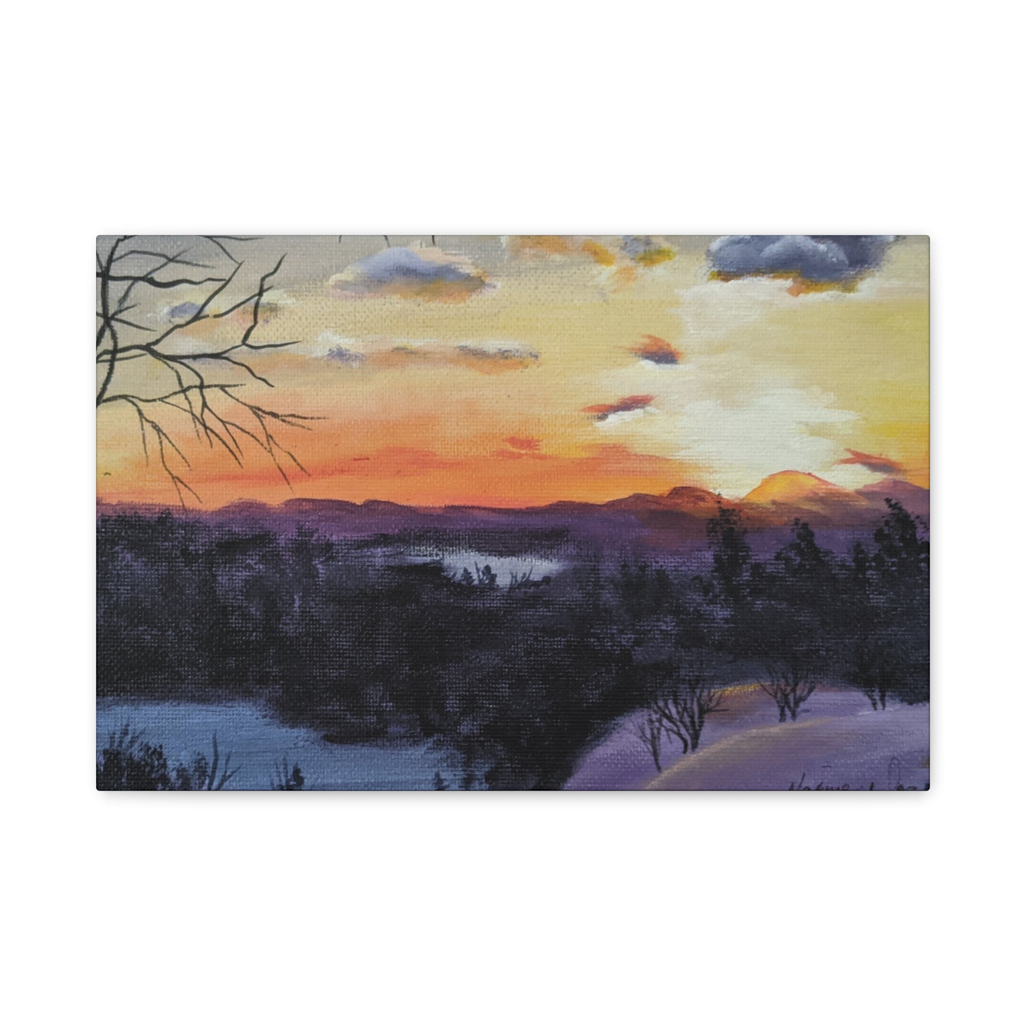EVENING IN THE SHANDOAH VALLY - Sunset Winter Landscape Canvas Print — Matte Stretched Wall Art