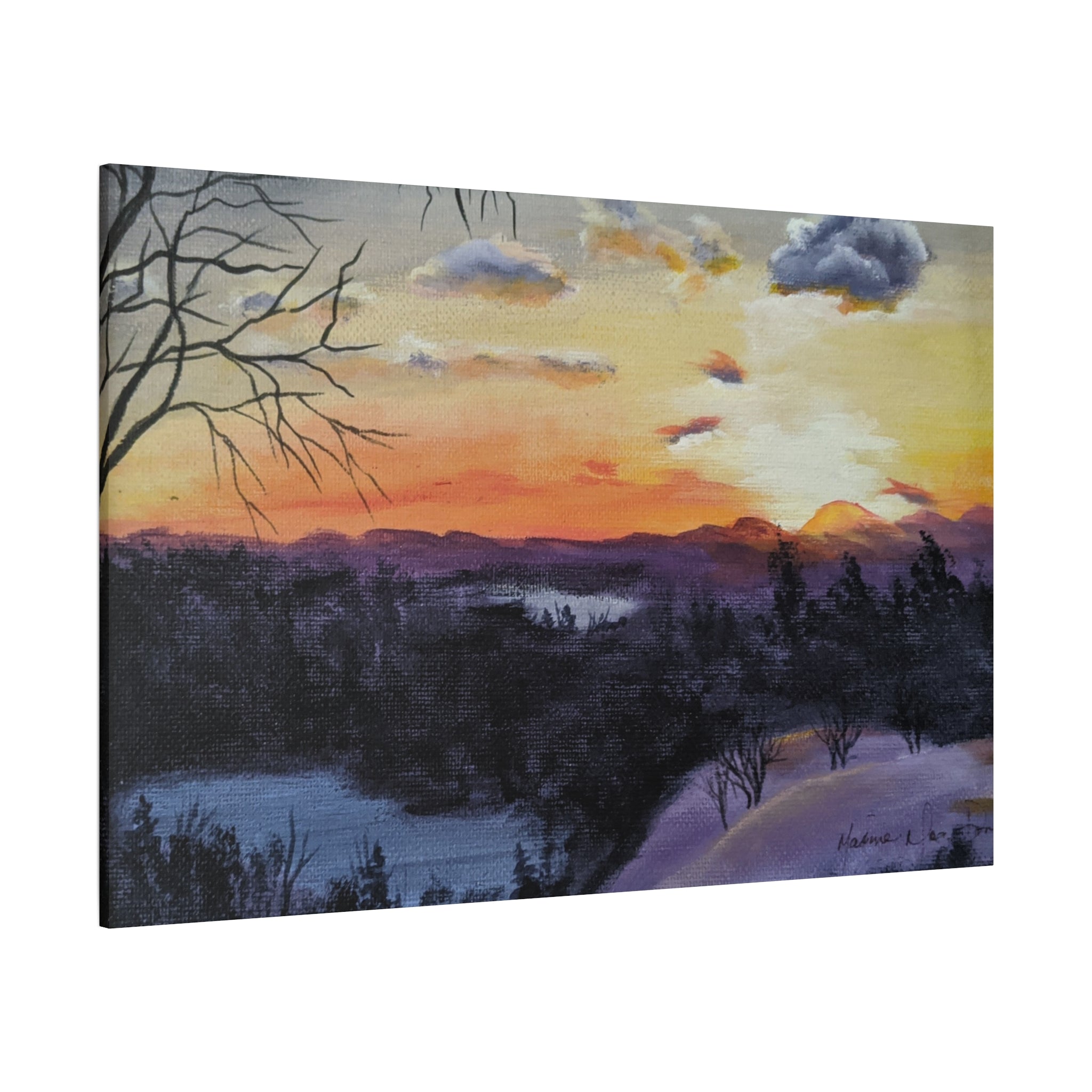 EVENING IN THE SHANDOAH VALLY - Sunset Winter Landscape Canvas Print — Matte Stretched Wall Art