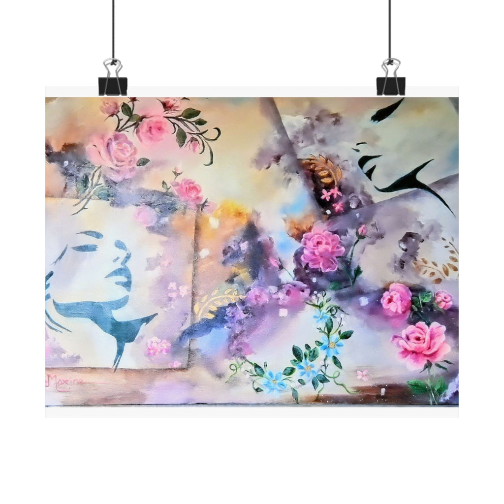 ANGELS AMONG US  Floral  Wall Poster — Matte Horizontal Art Print with Pink Roses