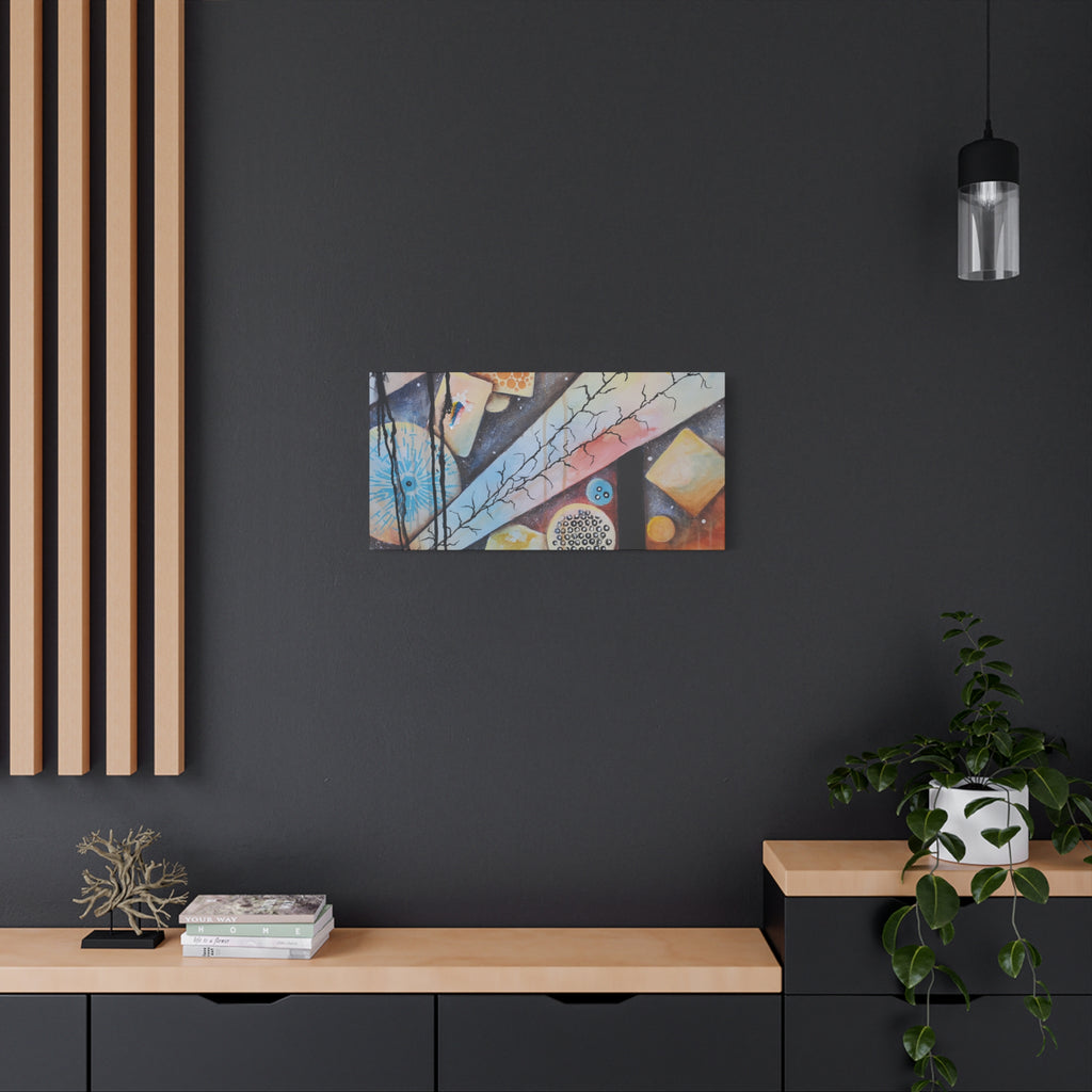 GOLDEN CARTOGRAPHY - DRIFT OF THE BLUE REALM - Abstract Cosmic Geometry Matte Canvas Print - Stretched 1.25"