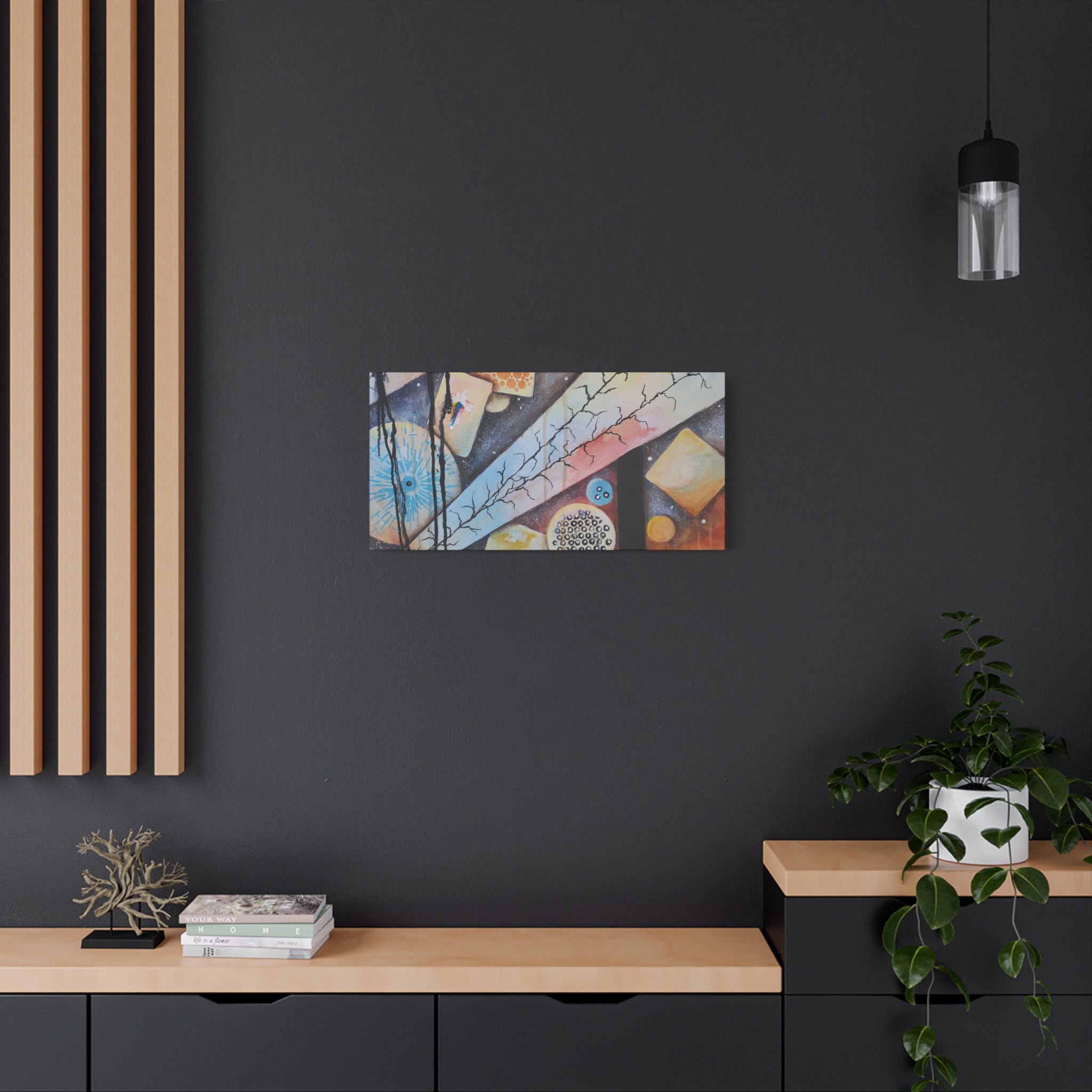 GOLDEN CARTOGRAPHY - DRIFT OF THE BLUE REALM - Abstract Cosmic Geometry Matte Canvas Print - Stretched 1.25"