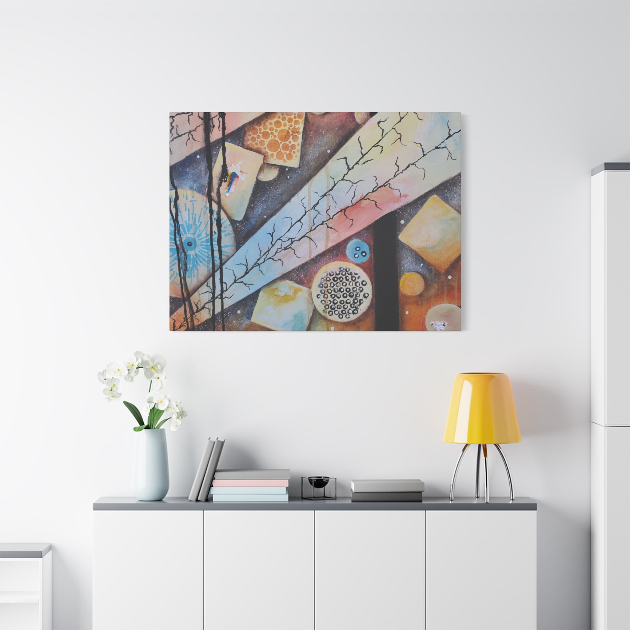 GOLDEN CARTOGRAPHY - DRIFT OF THE BLUE REALM - Abstract Geometric Canvas Art - Pastel Galaxy Stretched Matte Print