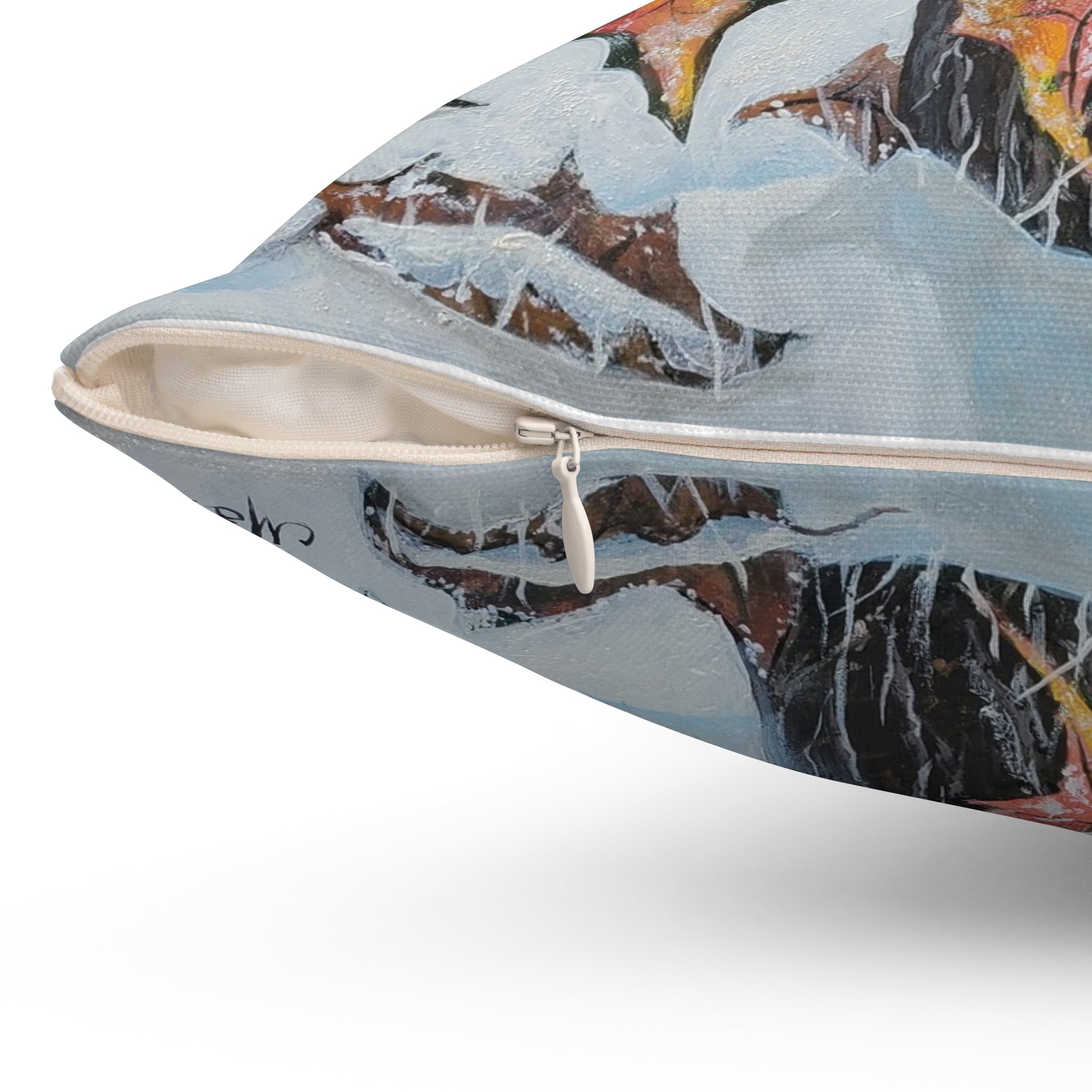 Autumn Branches Square Pillow — Watercolor Fall Leaves Decorative Throw Pillow