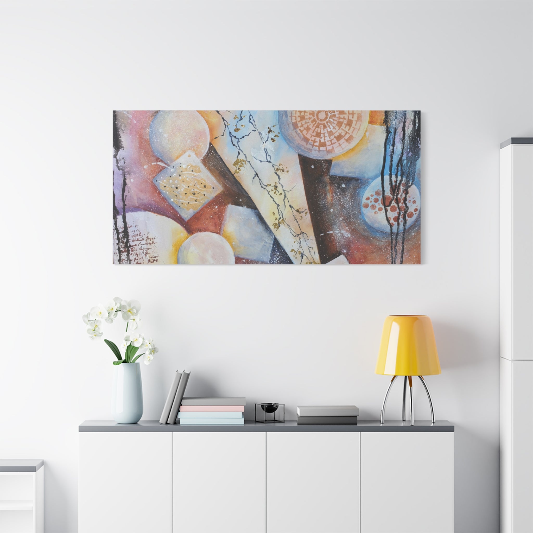 GOLDEN CARTOGRAPHY OF THE FIRE MERIDIAN - Abstract Geometric Canvas Art – Modern Stretched Matte Wall Decor