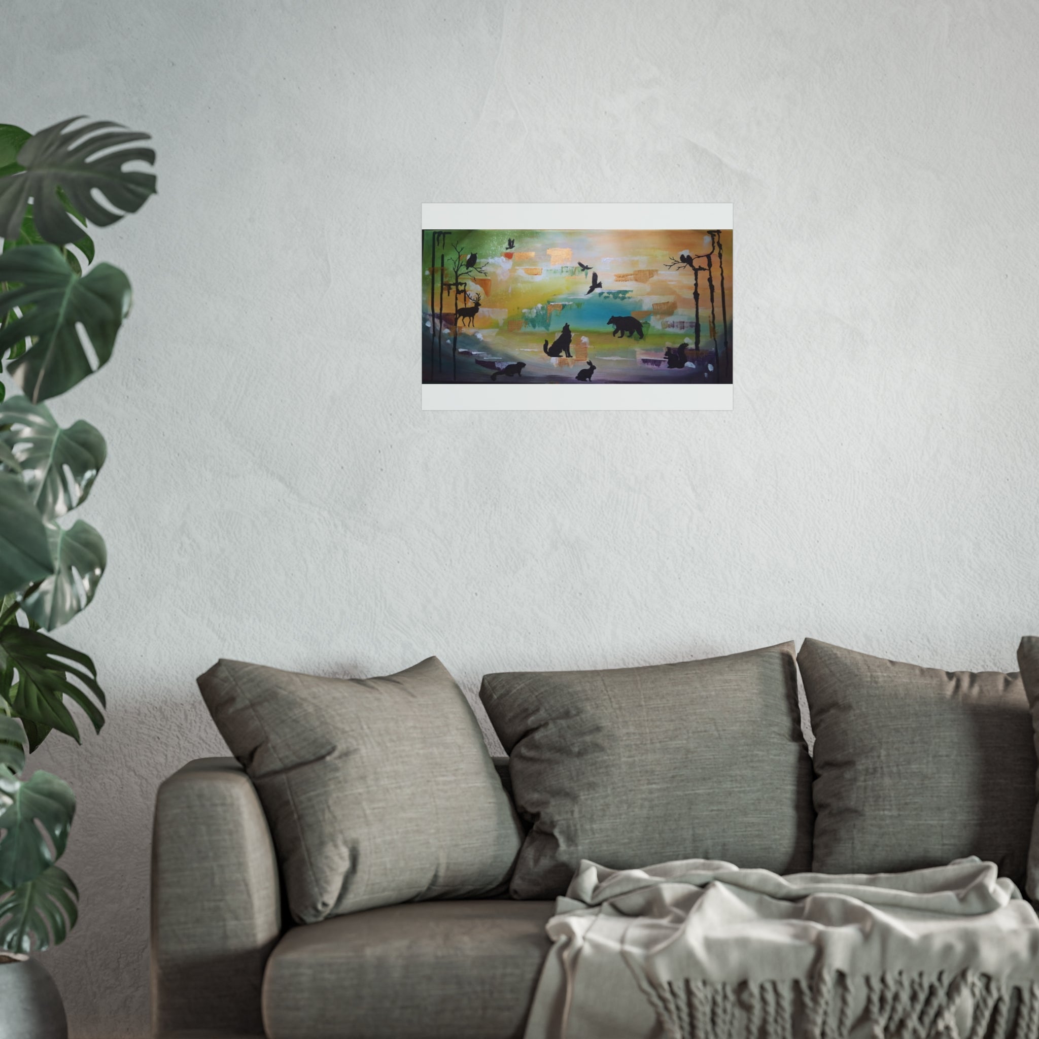 Wildlife Silhouette Fine Art Poster — Forest Animals Sunset Wall Art