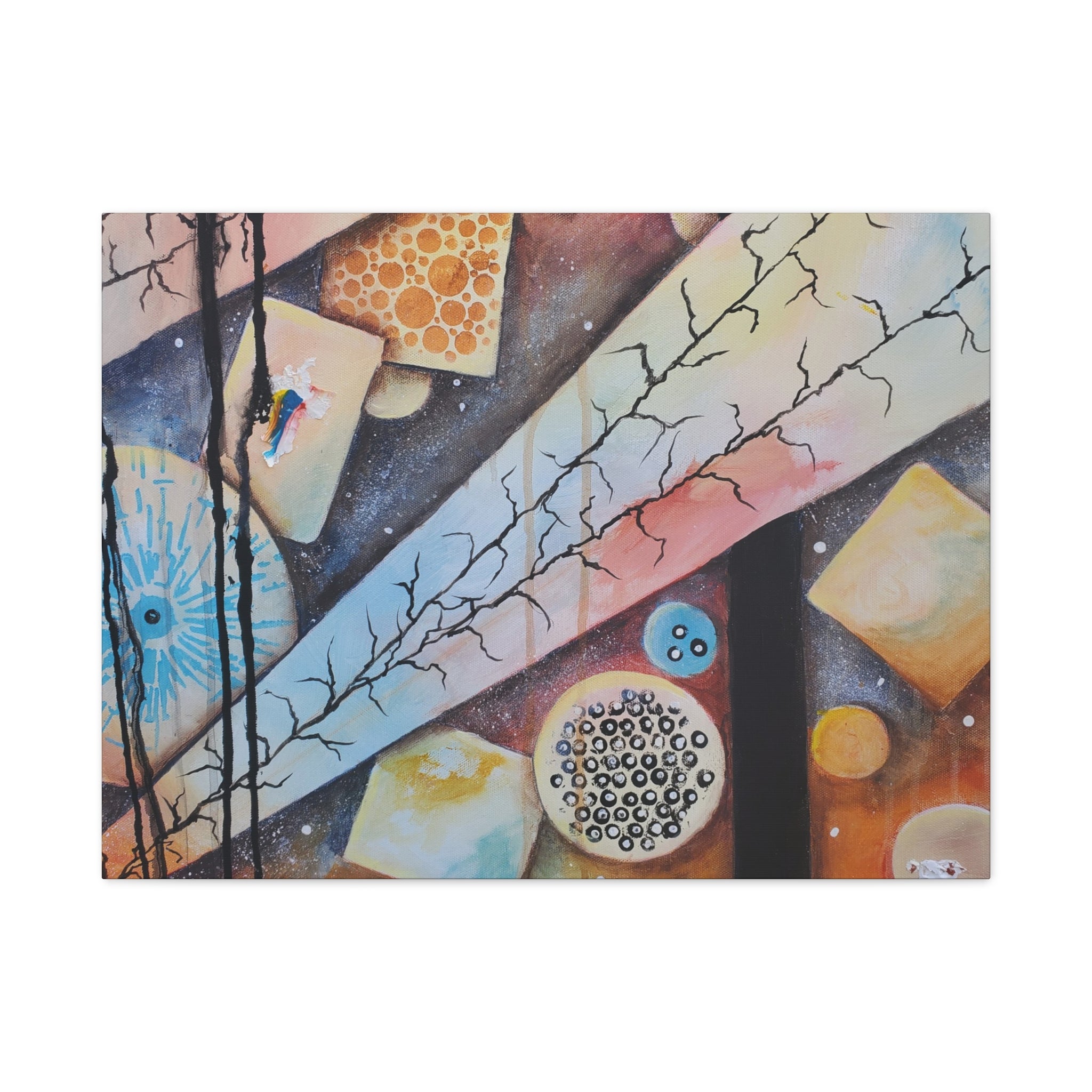GOLDEN CARTOGRAPHY - DRIFT OF THE BLUE REALM - Abstract Geometric Canvas Art - Pastel Galaxy Stretched Matte Print