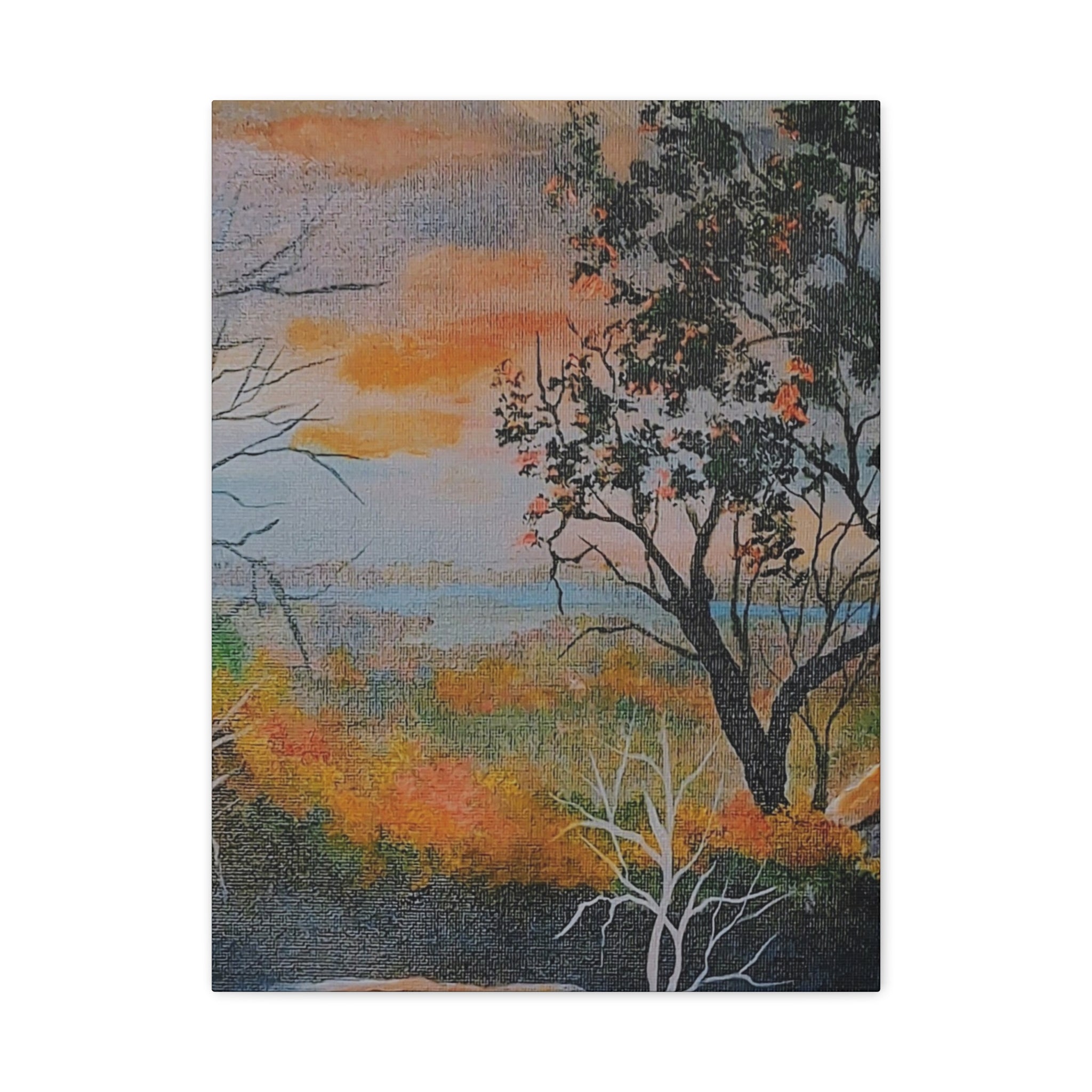 EVENING NEAR THE HUDSON RIVER - Sunset Landscape Canvas Print — Seaside Tree Matte Stretched Wall Art
