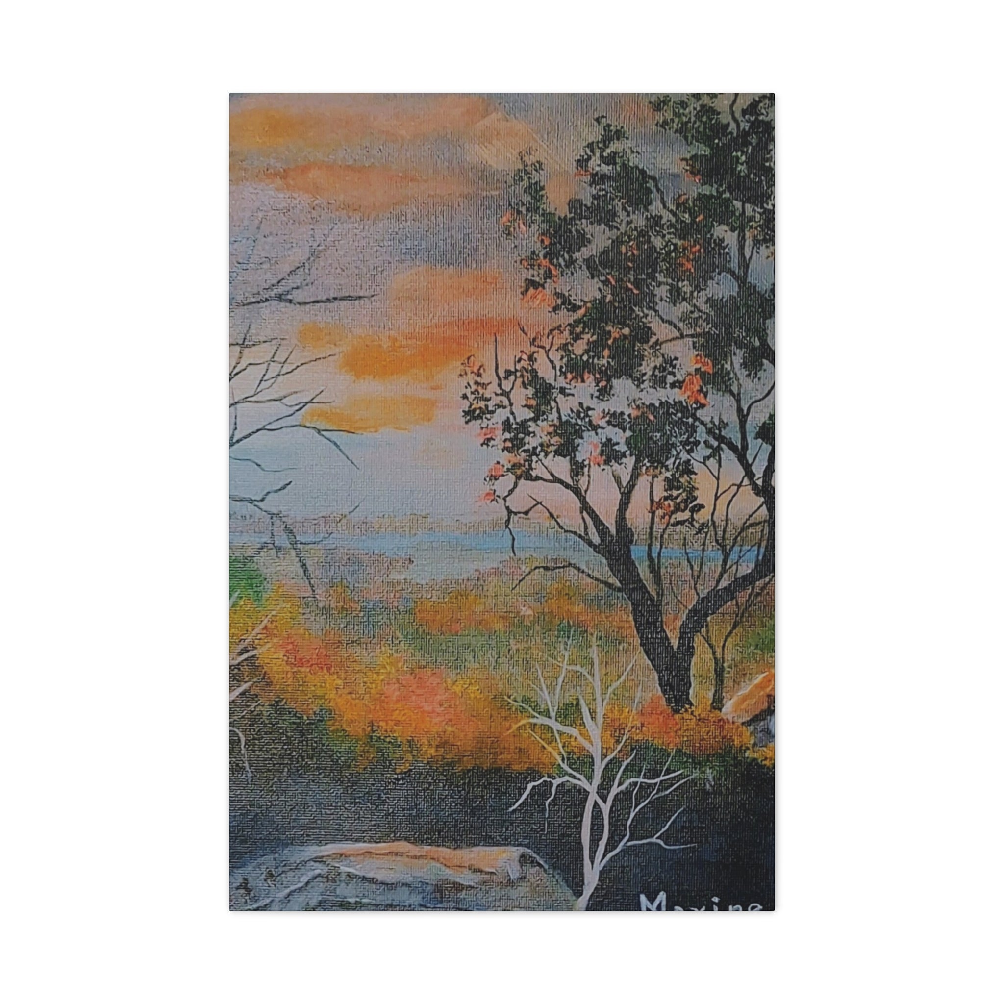 EVENING NEAR THE HUDSON RIVER - Sunset Landscape Canvas Print — Seaside Tree Matte Stretched Wall Art