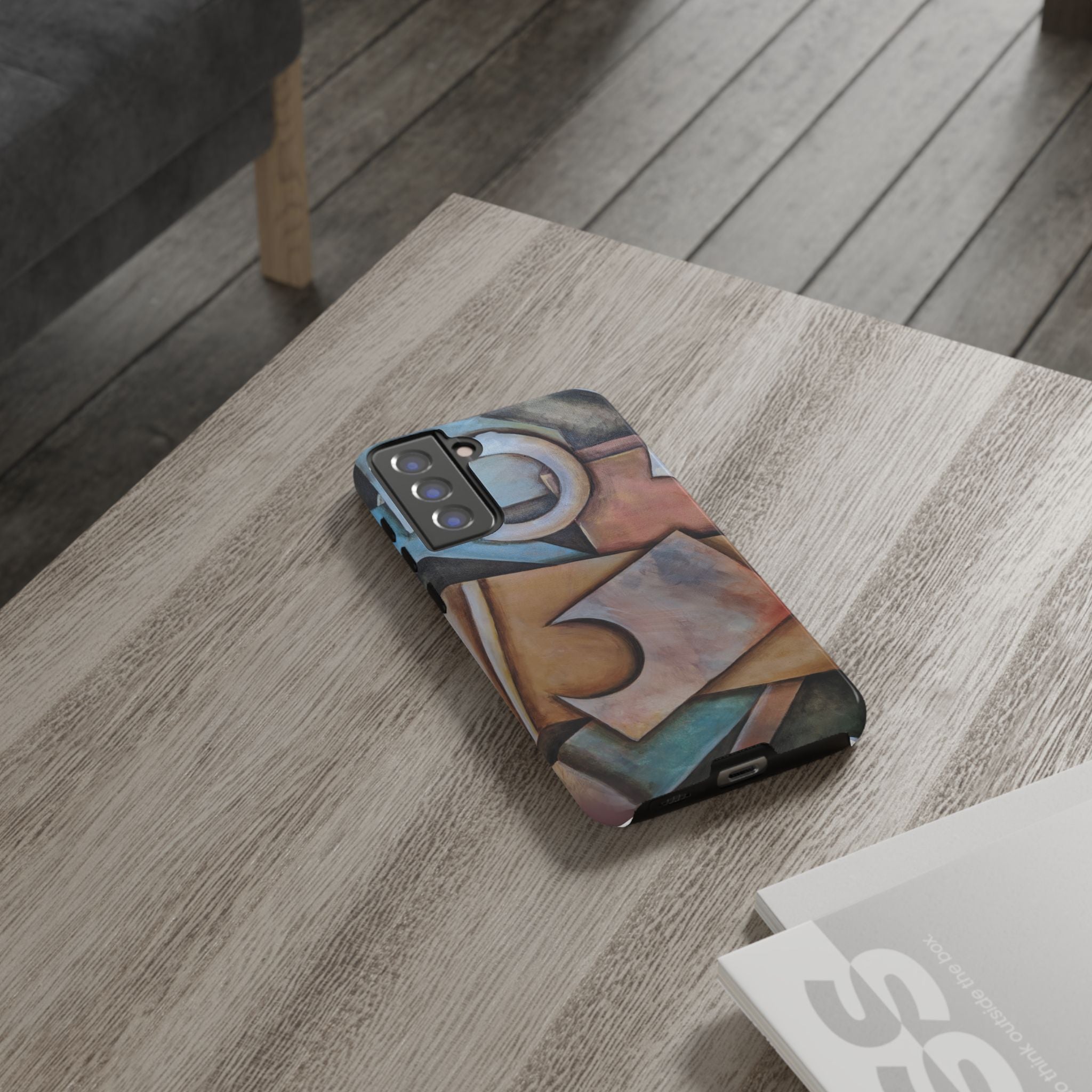 Abstract Geometric Tough Phone Case – Modern Cubist Art Protection