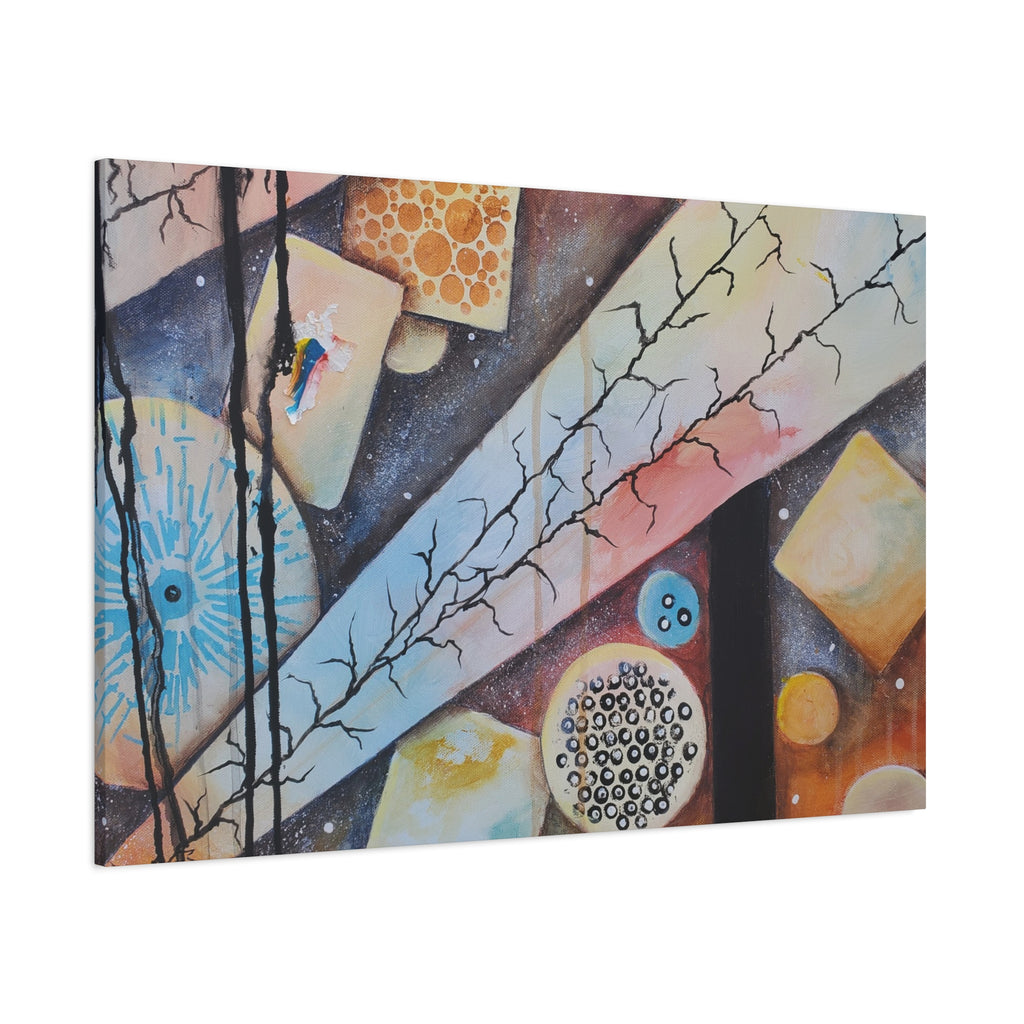 GOLDEN CARTOGRAPHY - DRIFT OF THE BLUE REALM - Abstract Geometric Canvas Art - Pastel Galaxy Stretched Matte Print