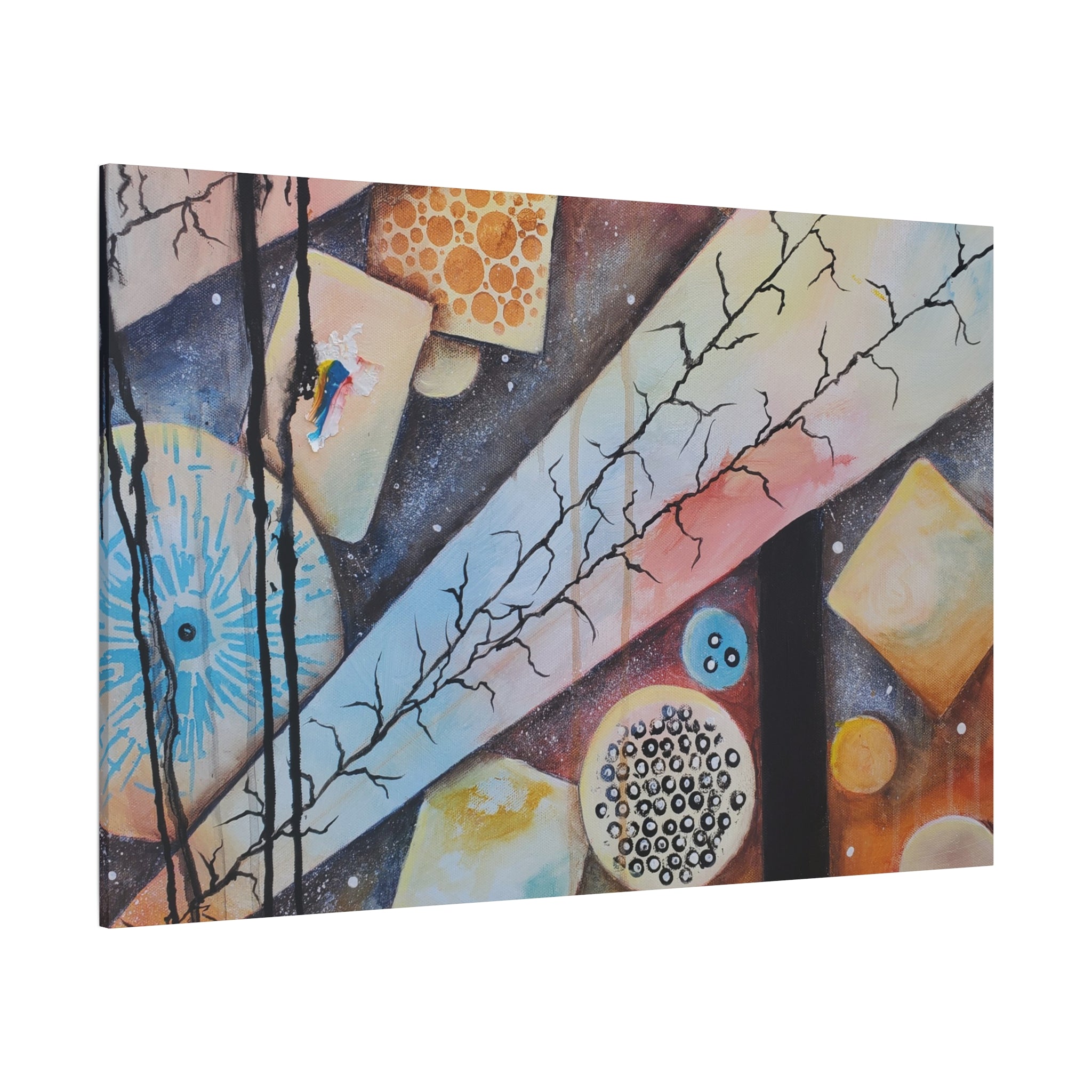 GOLDEN CARTOGRAPHY - DRIFT OF THE BLUE REALM - Abstract Geometric Canvas Art - Pastel Galaxy Stretched Matte Print