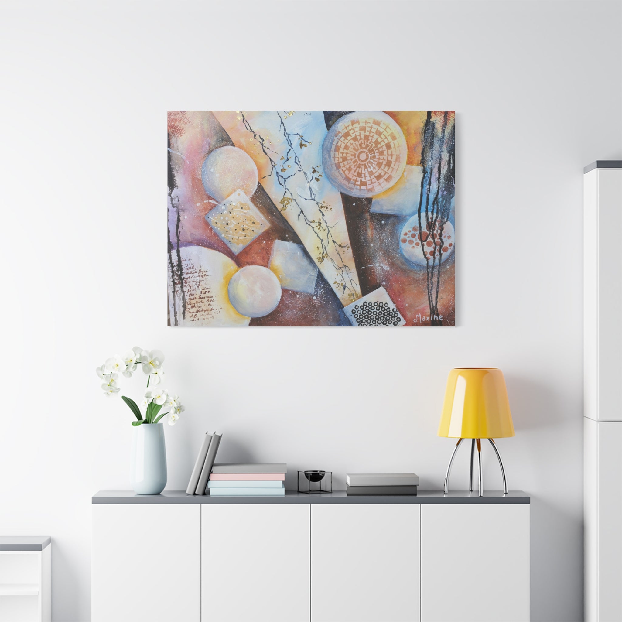 GOLDEN CARTOGRAPHY OF THE FIRE MERIDIAN - Abstract Geometric Canvas Art – Modern Stretched Matte Wall Decor