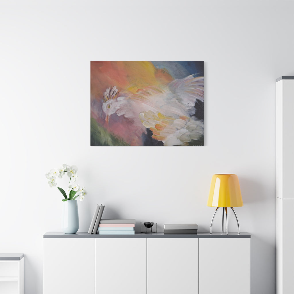 RISE OF THE RADIENT HEN - Art Canvas Print — Soft Pastel Bird Wall Art, Matte Stretched 1.25"
