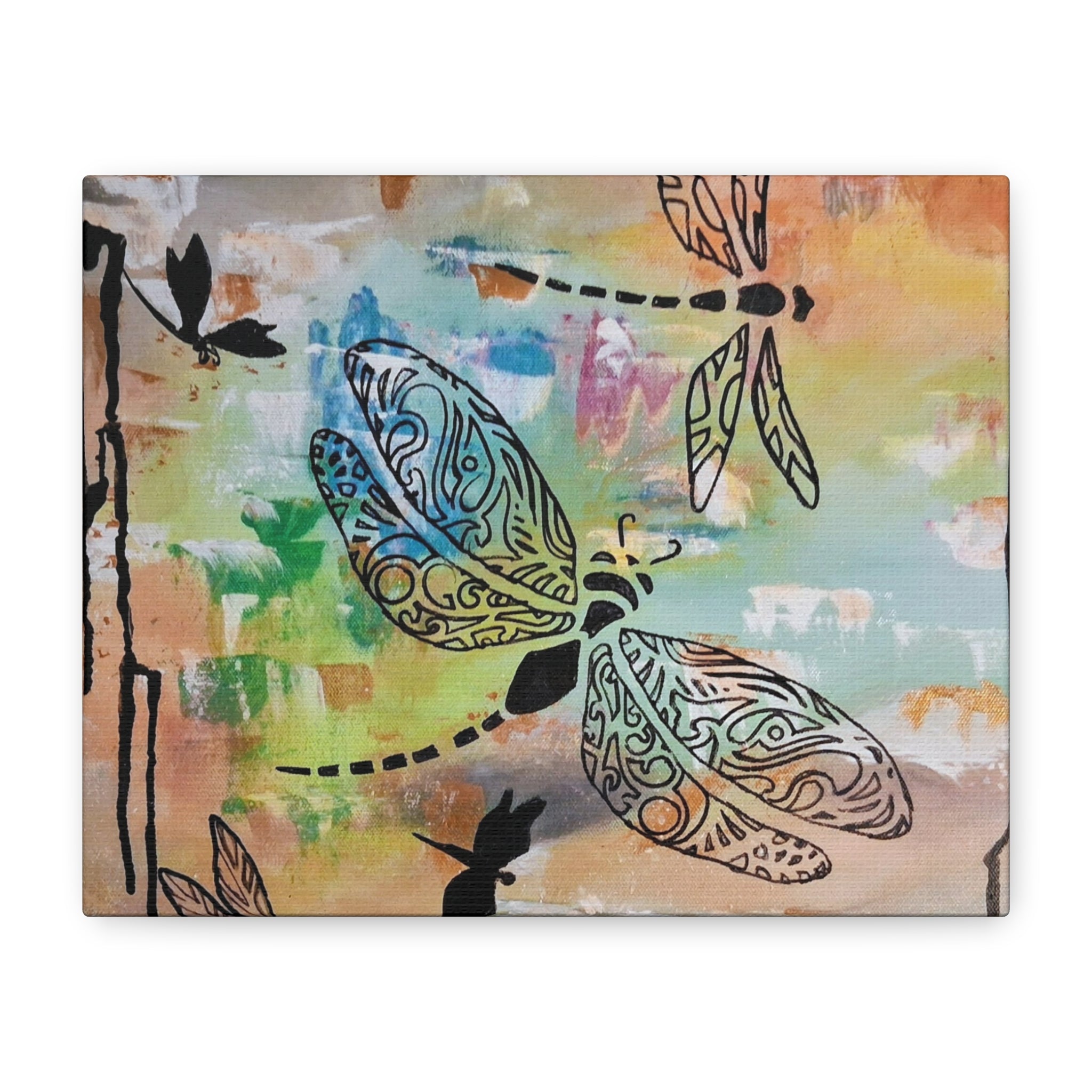Dragonfly Wall Art Canvas — Colorful Boho Stretched Canvas Print