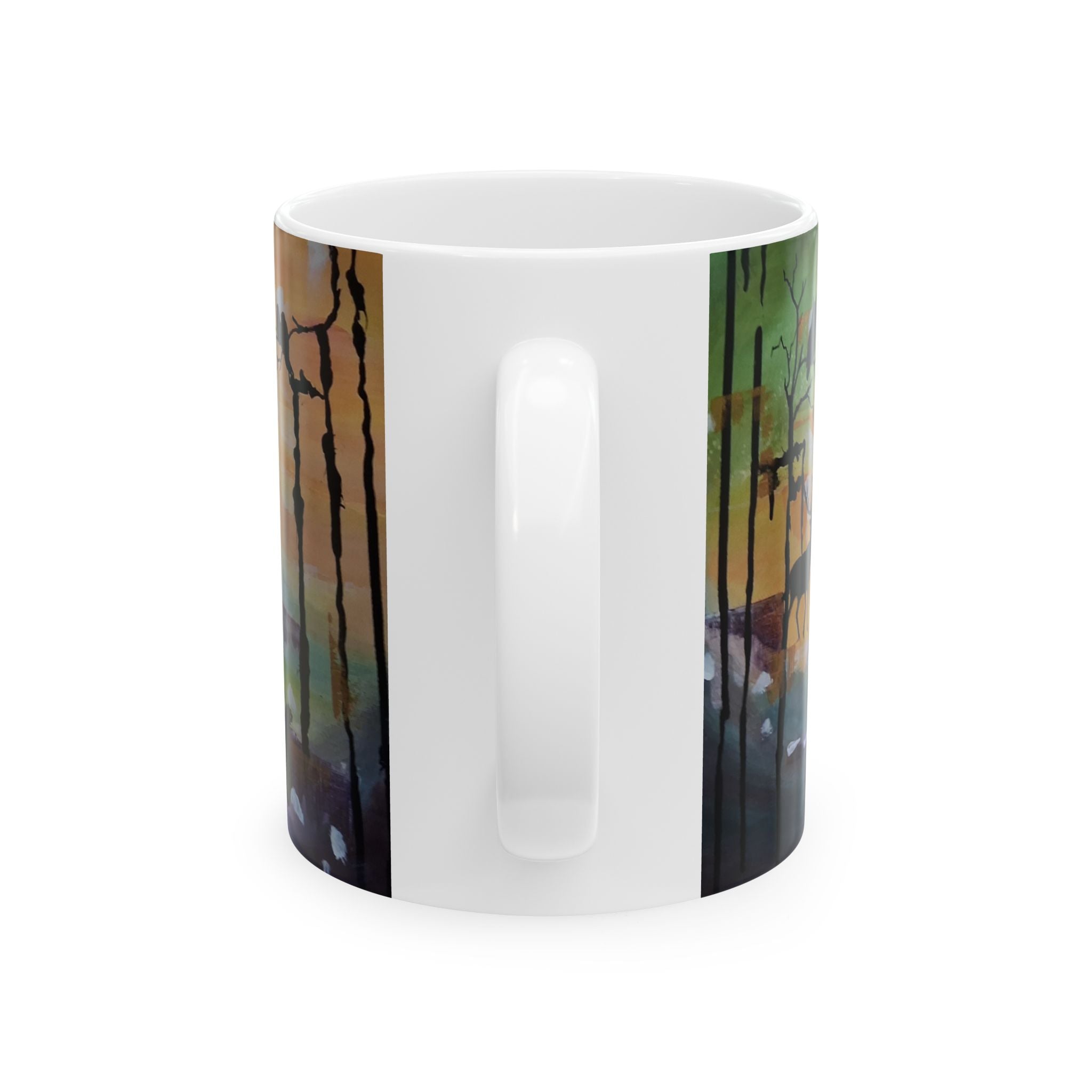 GUARDIANS OF THE FOREST - Wildlife Silhouette Ceramic Mug — Scenic Bear, Wolf & Bird Coffee Cup (11oz/15oz)