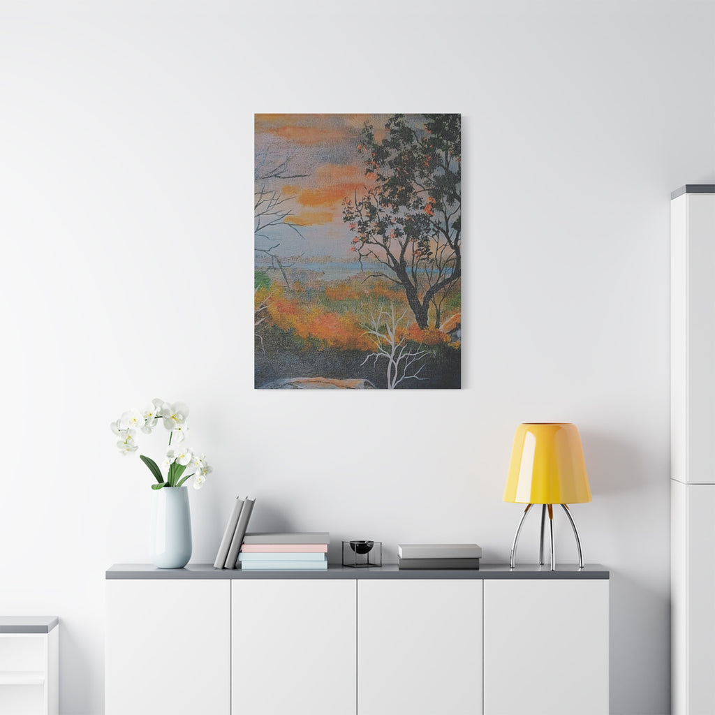 EVENING NEAR THE HUDSON RIVER - Sunset Landscape Canvas Print — Seaside Tree Matte Stretched Wall Art