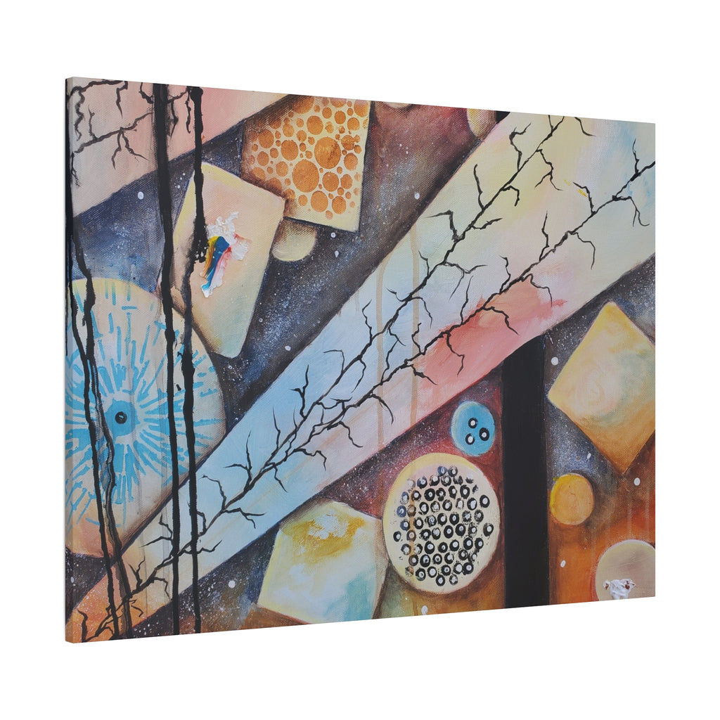 GOLDEN CARTOGRAPHY - DRIFT OF THE BLUE REALM - Abstract Geometric Canvas Art - Pastel Galaxy Stretched Matte Print