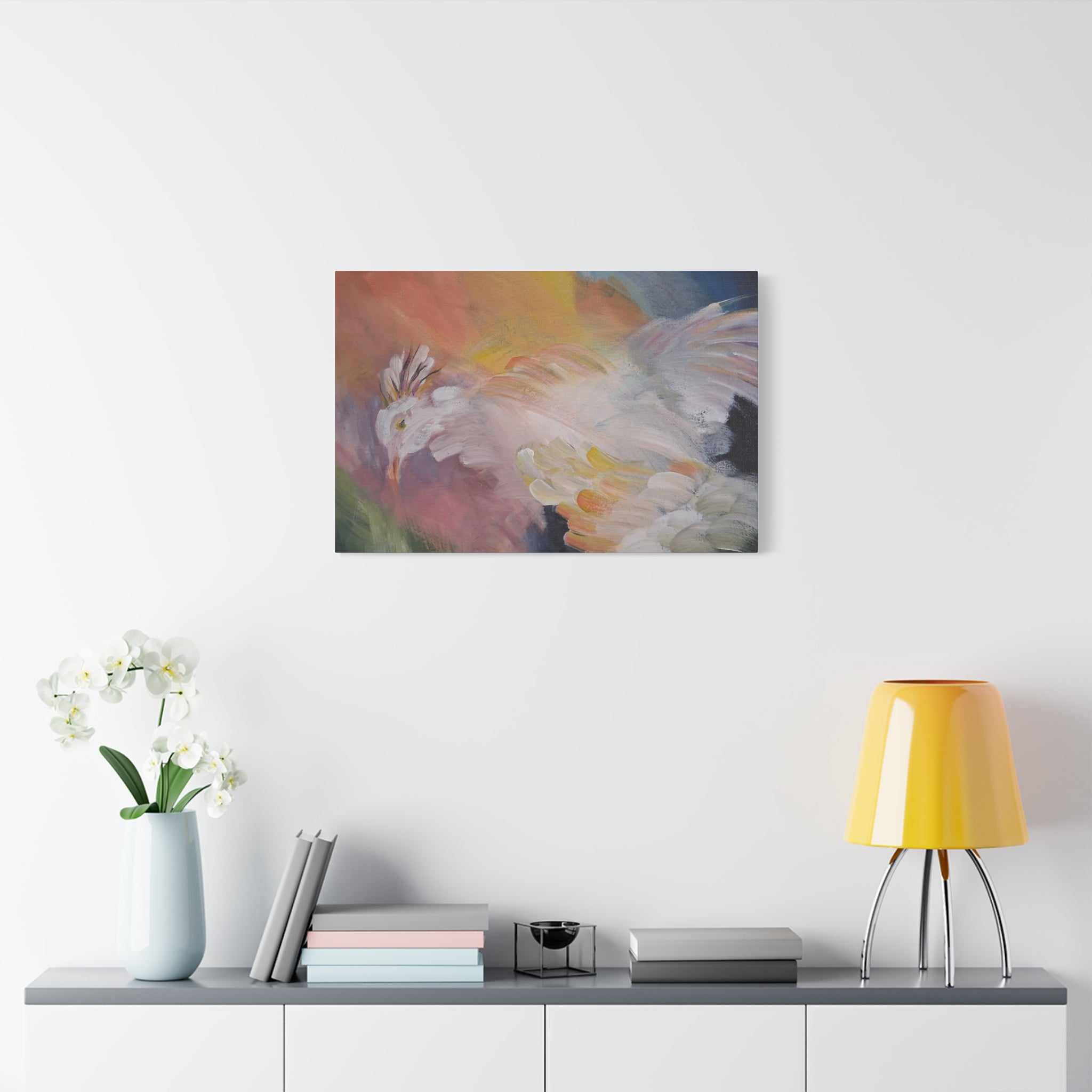 RISE OF THE RADIENT HEN - Art Canvas Print — Soft Pastel Bird Wall Art, Matte Stretched 1.25"