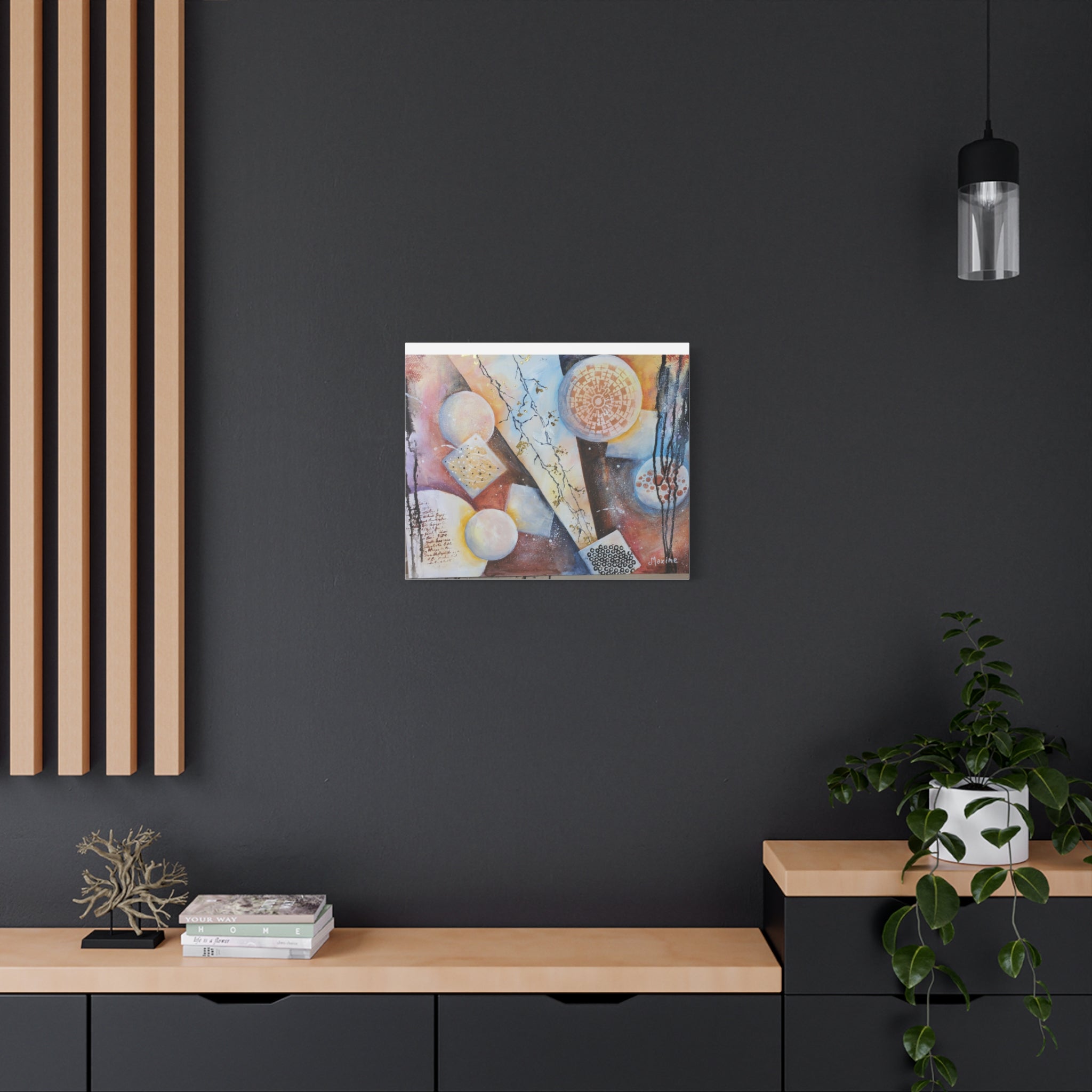 GOLDEN CARTOGRAPHY OF THE FIRE MERIDIAN - Abstract Geometric Canvas Art – Modern Stretched Matte Wall Decor