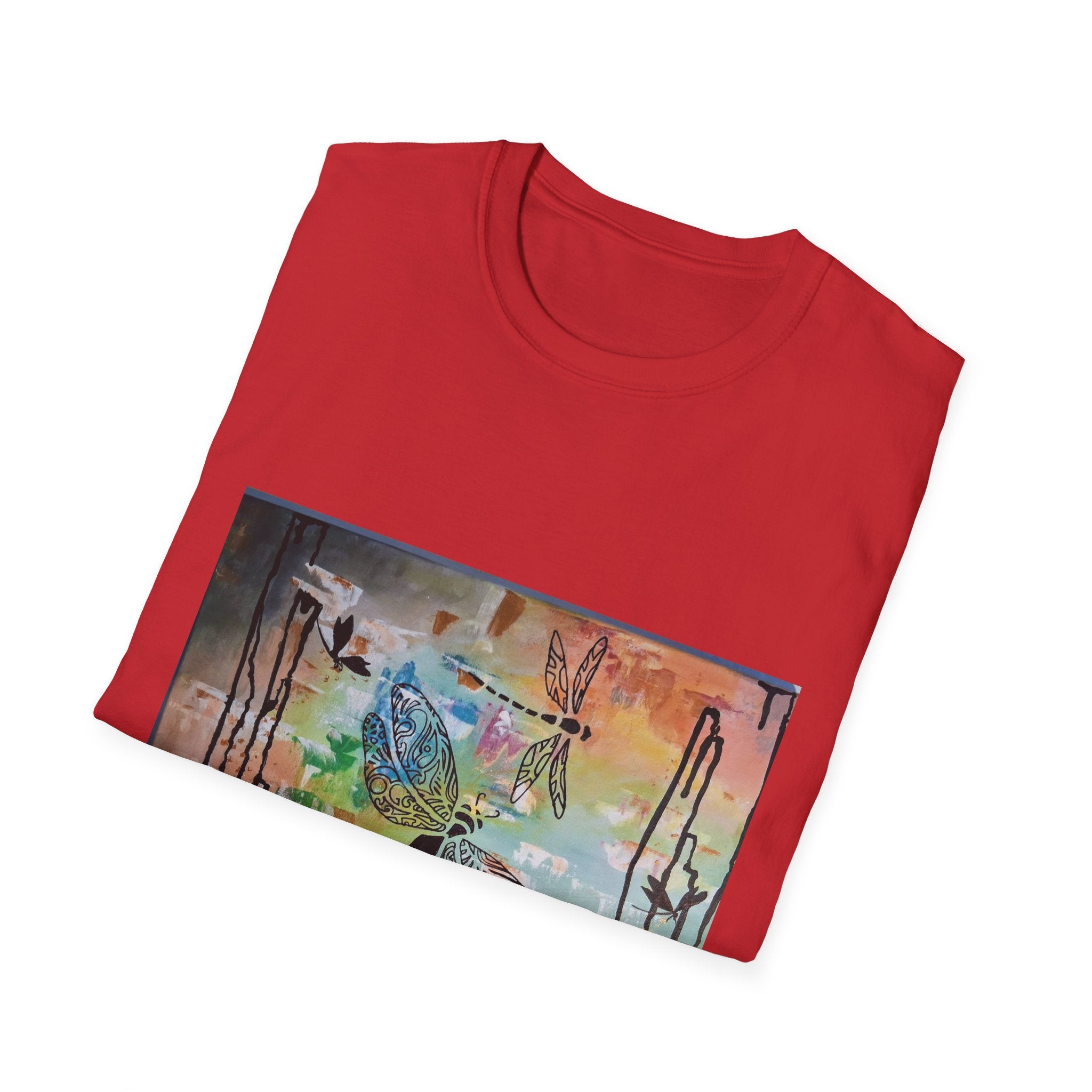GUARDIANS OF THE LAND - Dragonfly Abstract Art T-Shirt — Colorful Surreal Nature Graphic Tee