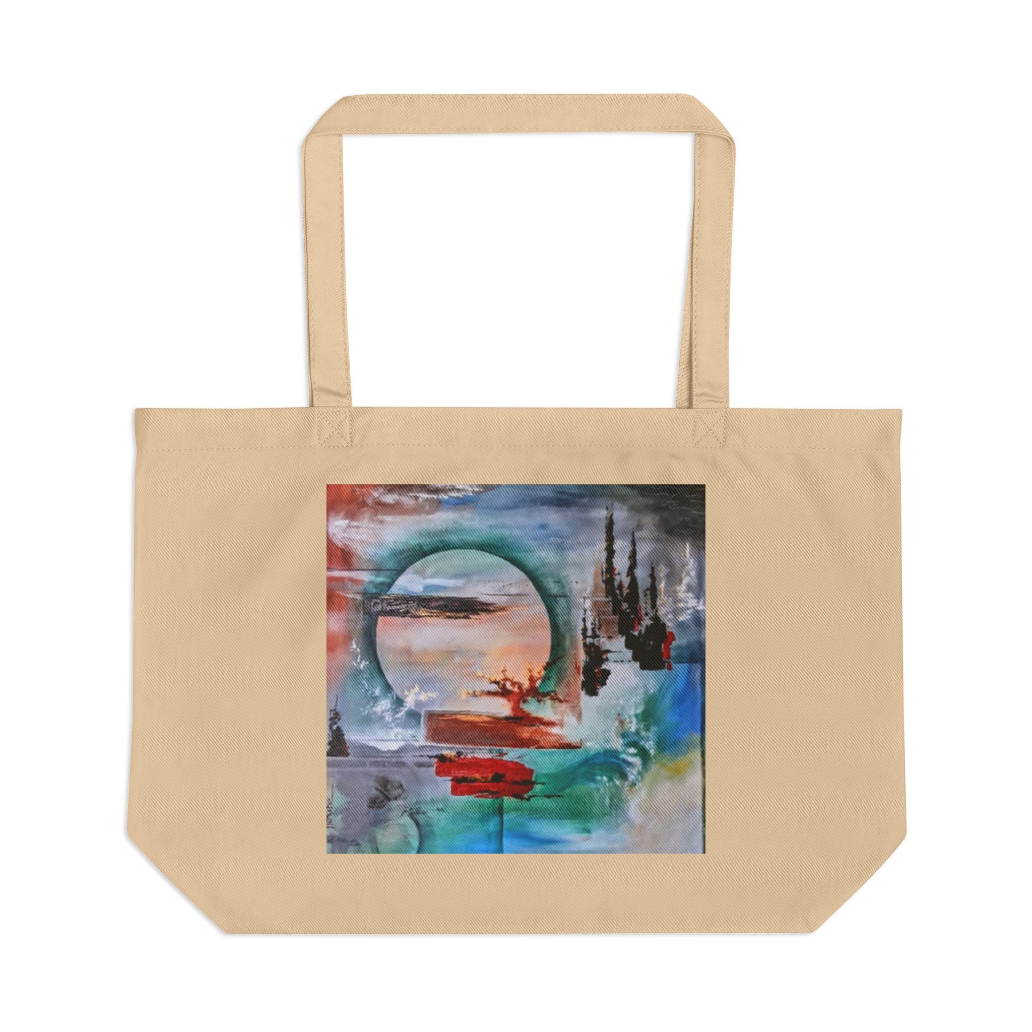 AROUND THE MOON - Large Eco Tote – Abstract Acrylic Moonscape Canvas Beach Bag
