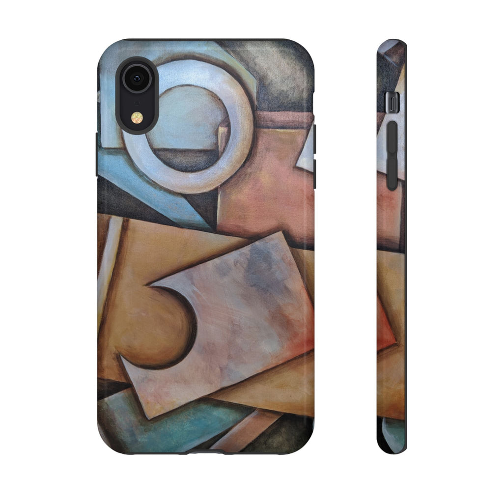Abstract Geometric Tough Phone Case – Modern Cubist Art Protection