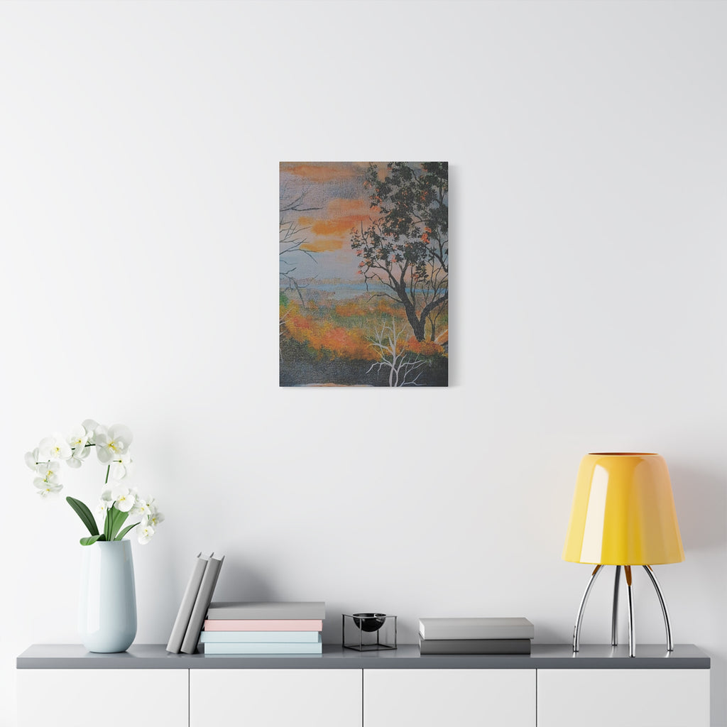 EVENING NEAR THE HUDSON RIVER - Sunset Landscape Canvas Print — Seaside Tree Matte Stretched Wall Art