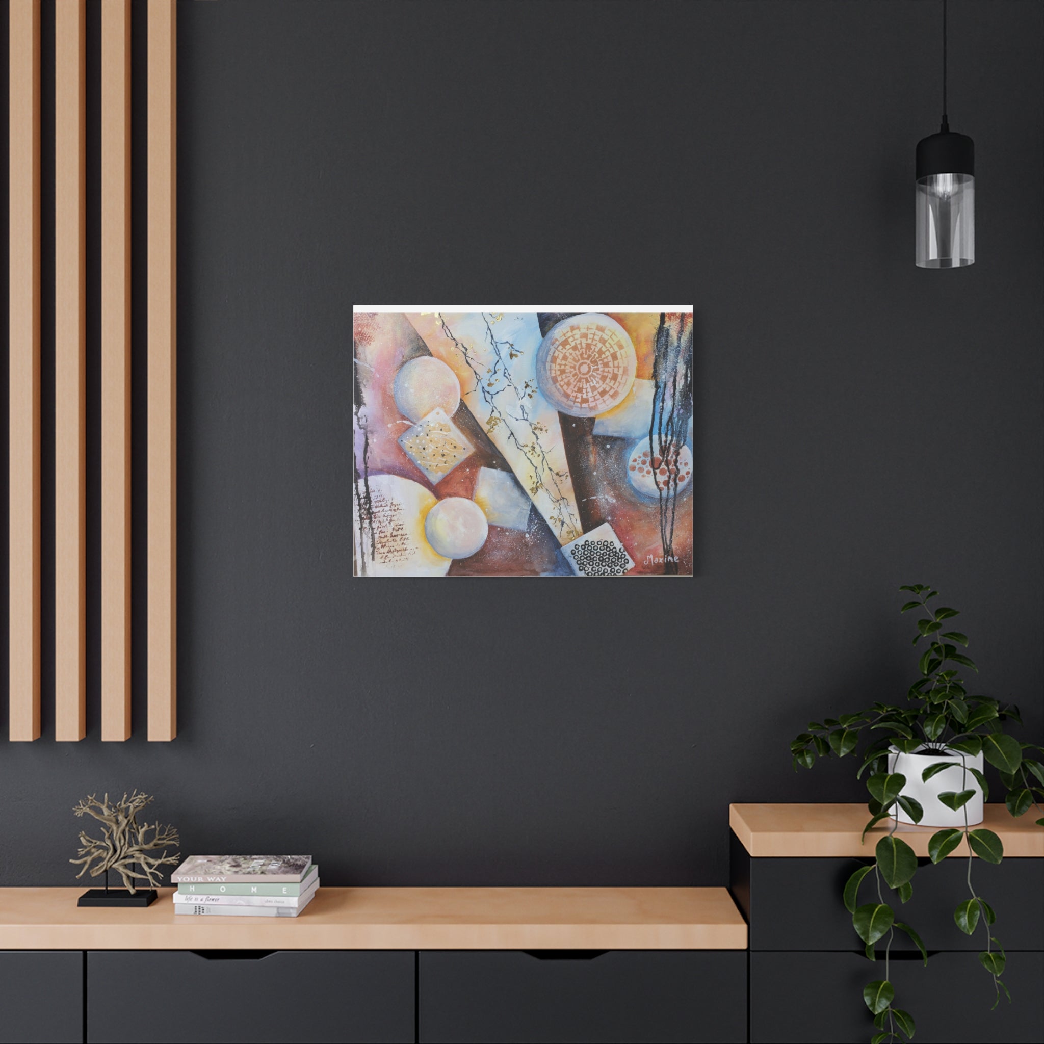 GOLDEN CARTOGRAPHY OF THE FIRE MERIDIAN - Abstract Geometric Canvas Art – Modern Stretched Matte Wall Decor