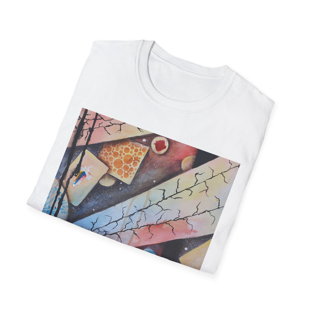 GOLDEN CARTOGRAPHY II DRIFT OF THE BLUE REALM - Abstract Geometric Art T‑Shirt — Colorful Modern Collage Print