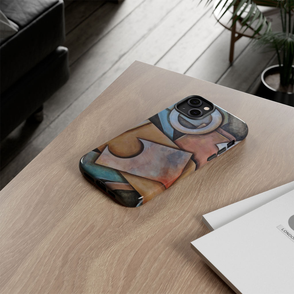 Abstract Geometric Tough Phone Case – Modern Cubist Art Protection