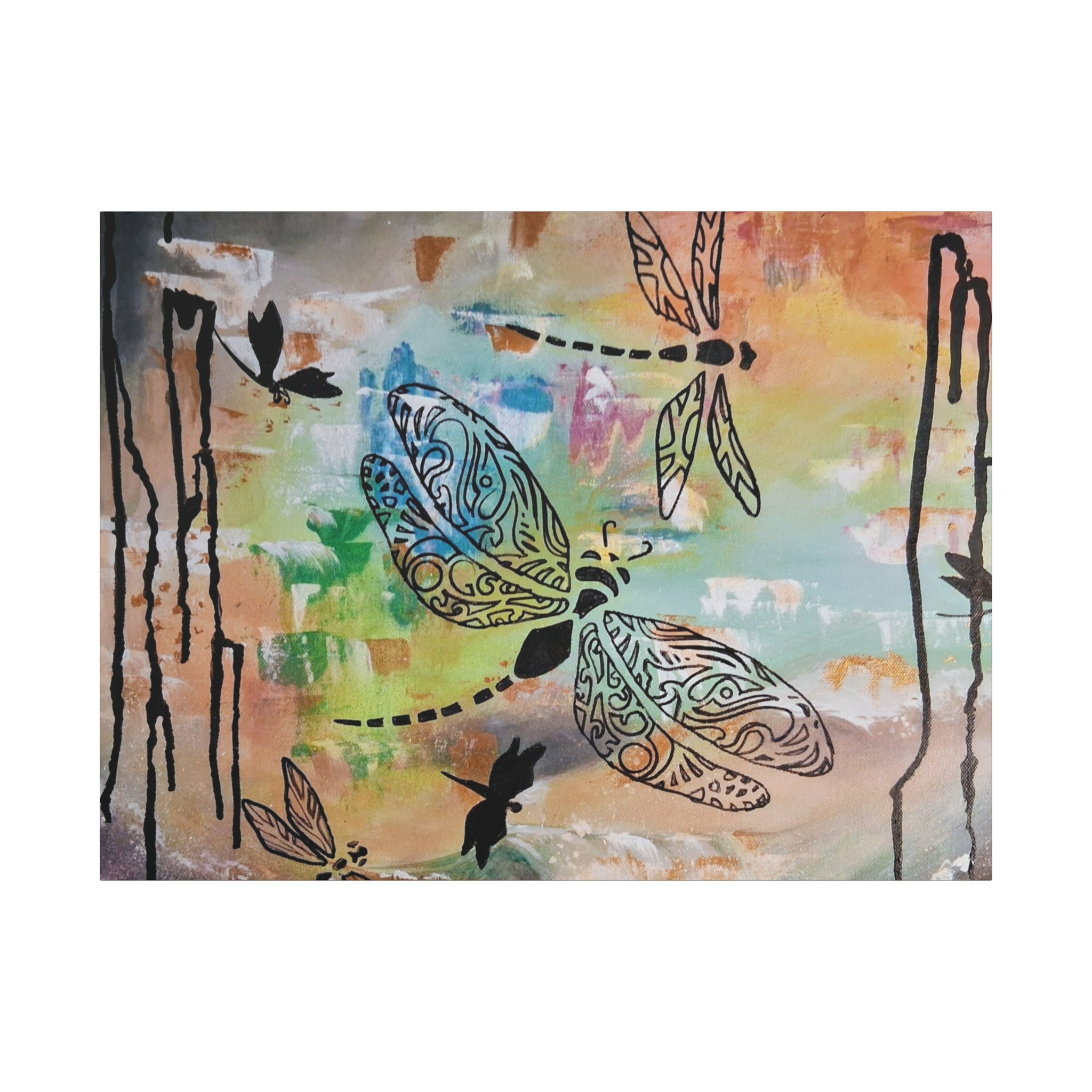 Dragonfly Wall Art Canvas — Colorful Boho Stretched Canvas Print
