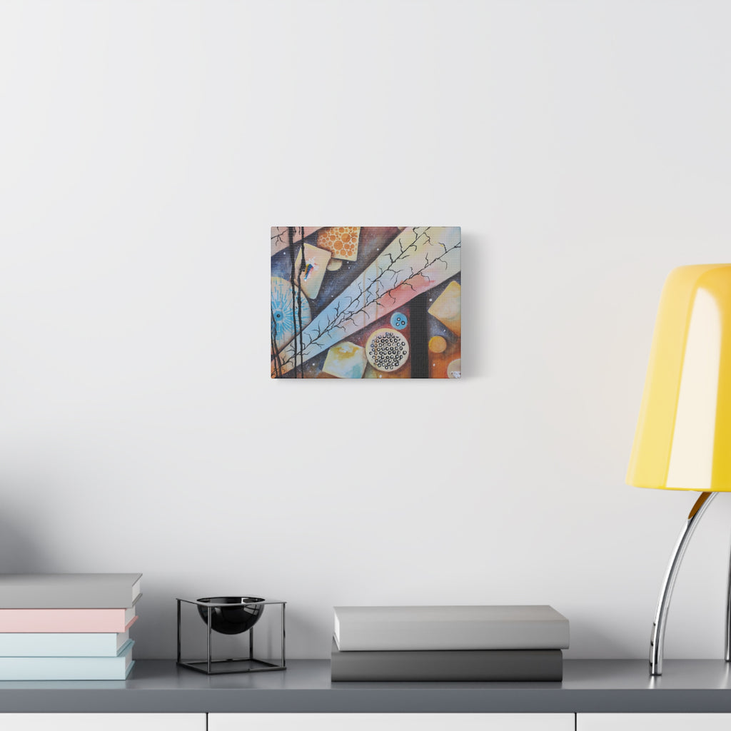 GOLDEN CARTOGRAPHY - DRIFT OF THE BLUE REALM - Abstract Cosmic Geometry Matte Canvas Print - Stretched 1.25"