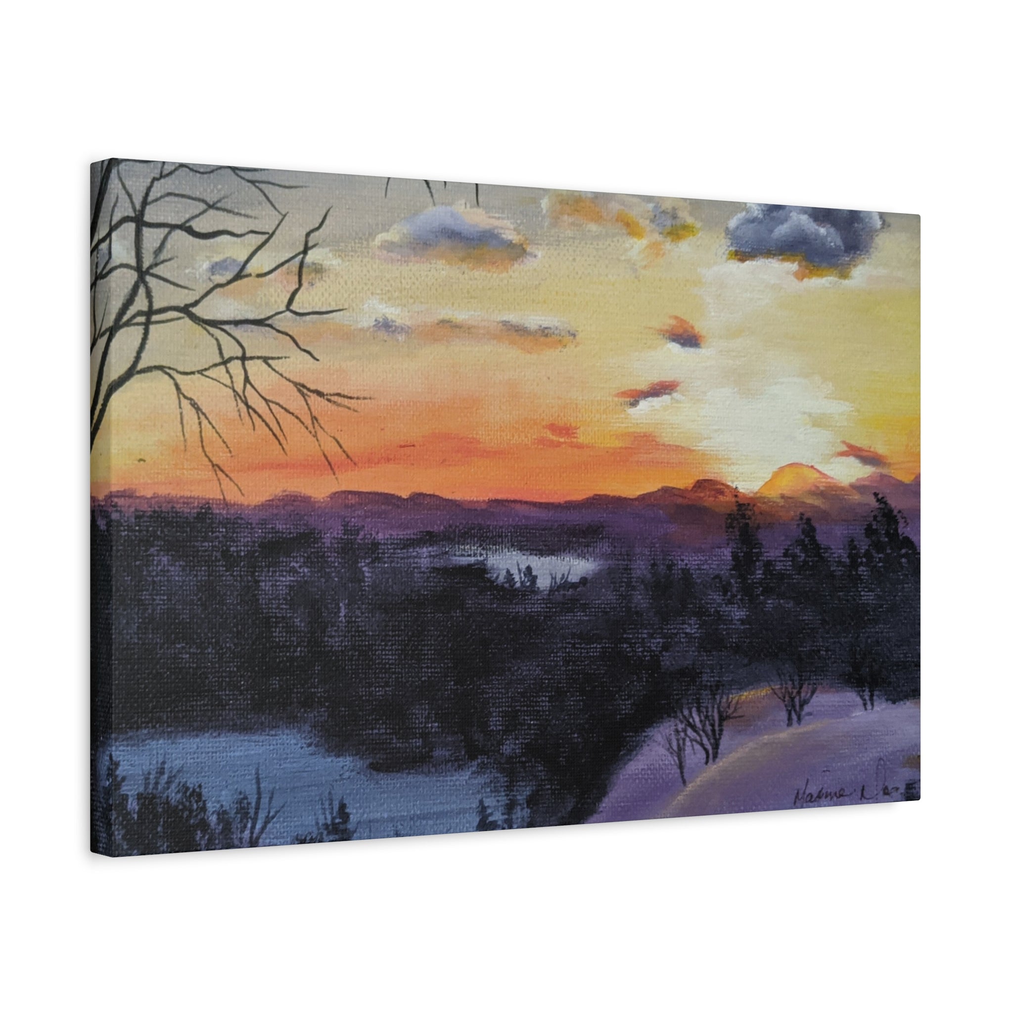 EVENING IN THE SHANDOAH VALLY - Sunset Winter Landscape Canvas Print — Matte Stretched Wall Art