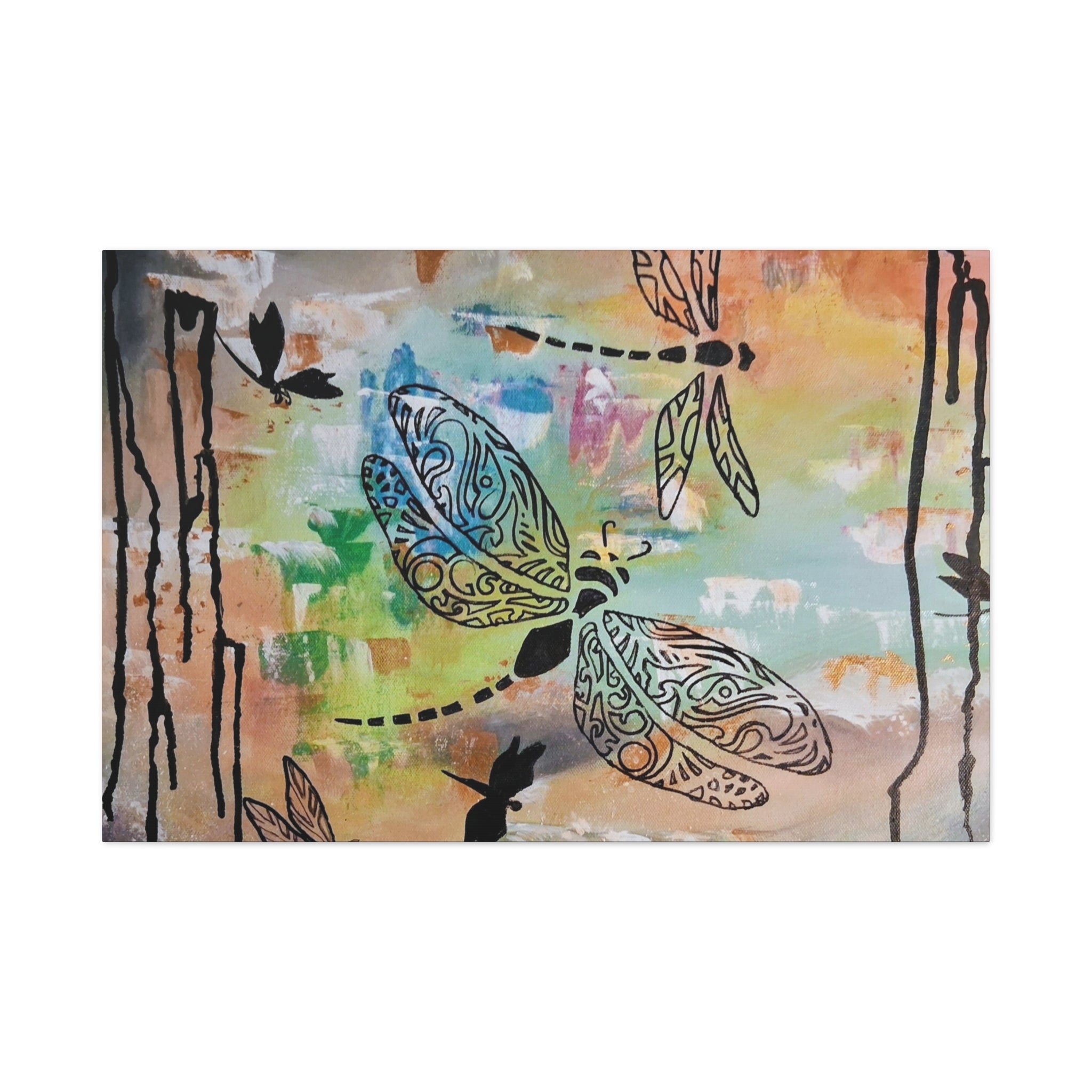 Dragonfly Wall Art Canvas — Colorful Boho Stretched Canvas Print