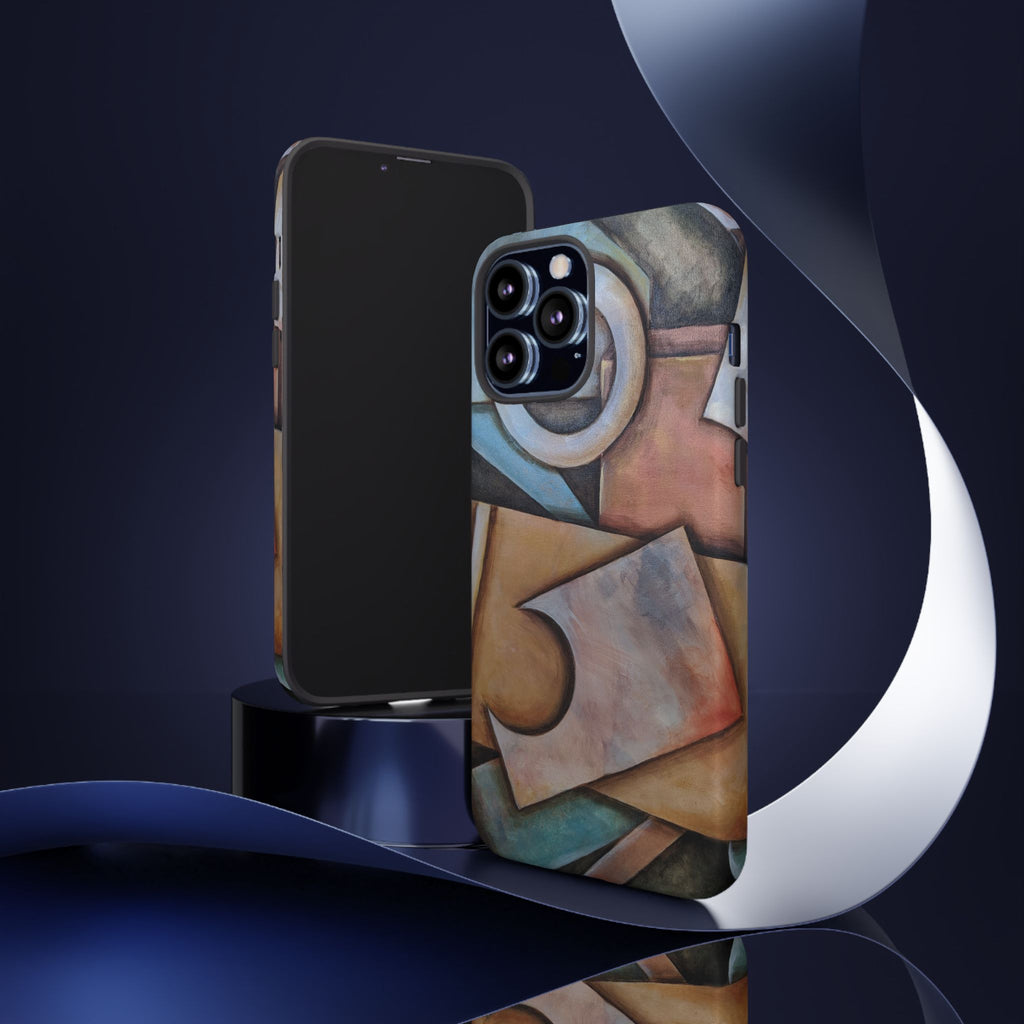 Abstract Geometric Tough Phone Case – Modern Cubist Art Protection