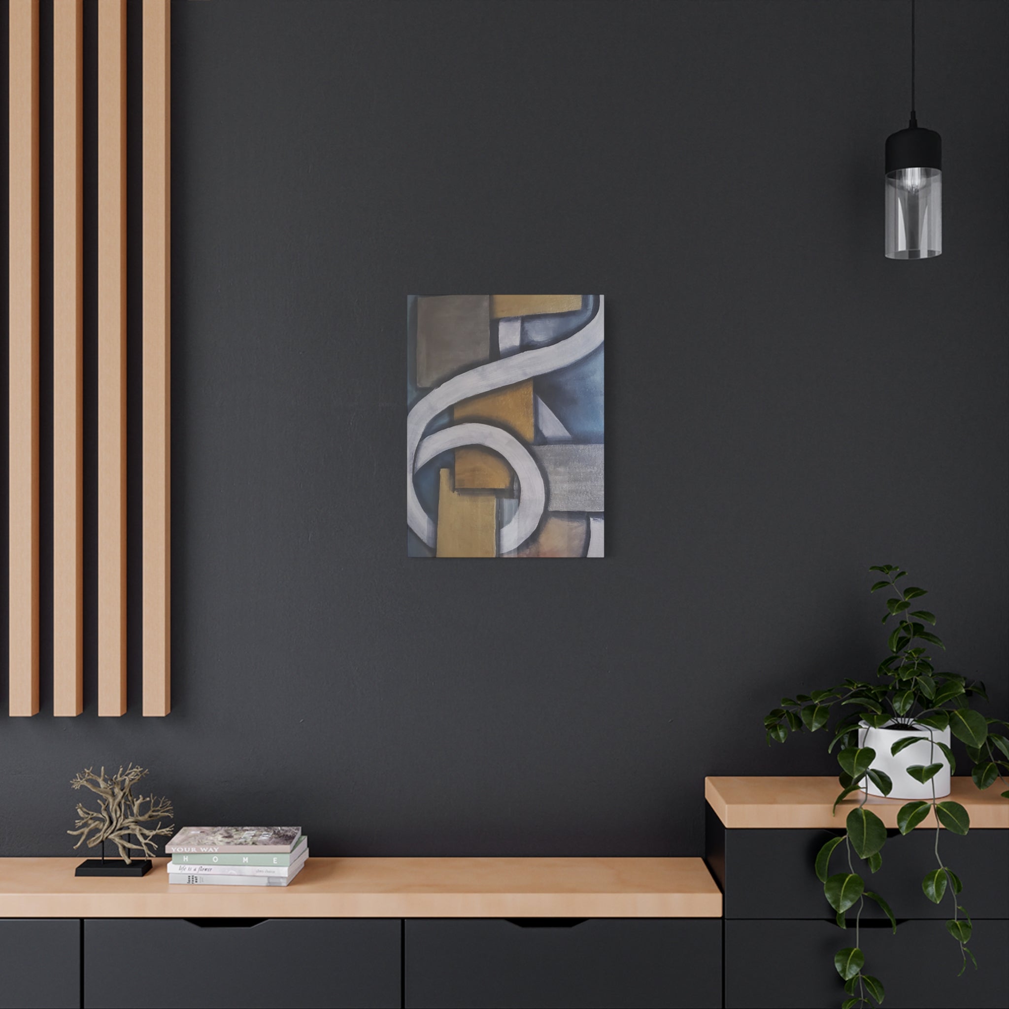 METALIC BLOCKS - Abstract Geometric Matte Canvas Print — Modern Blue & Gold Wall Art