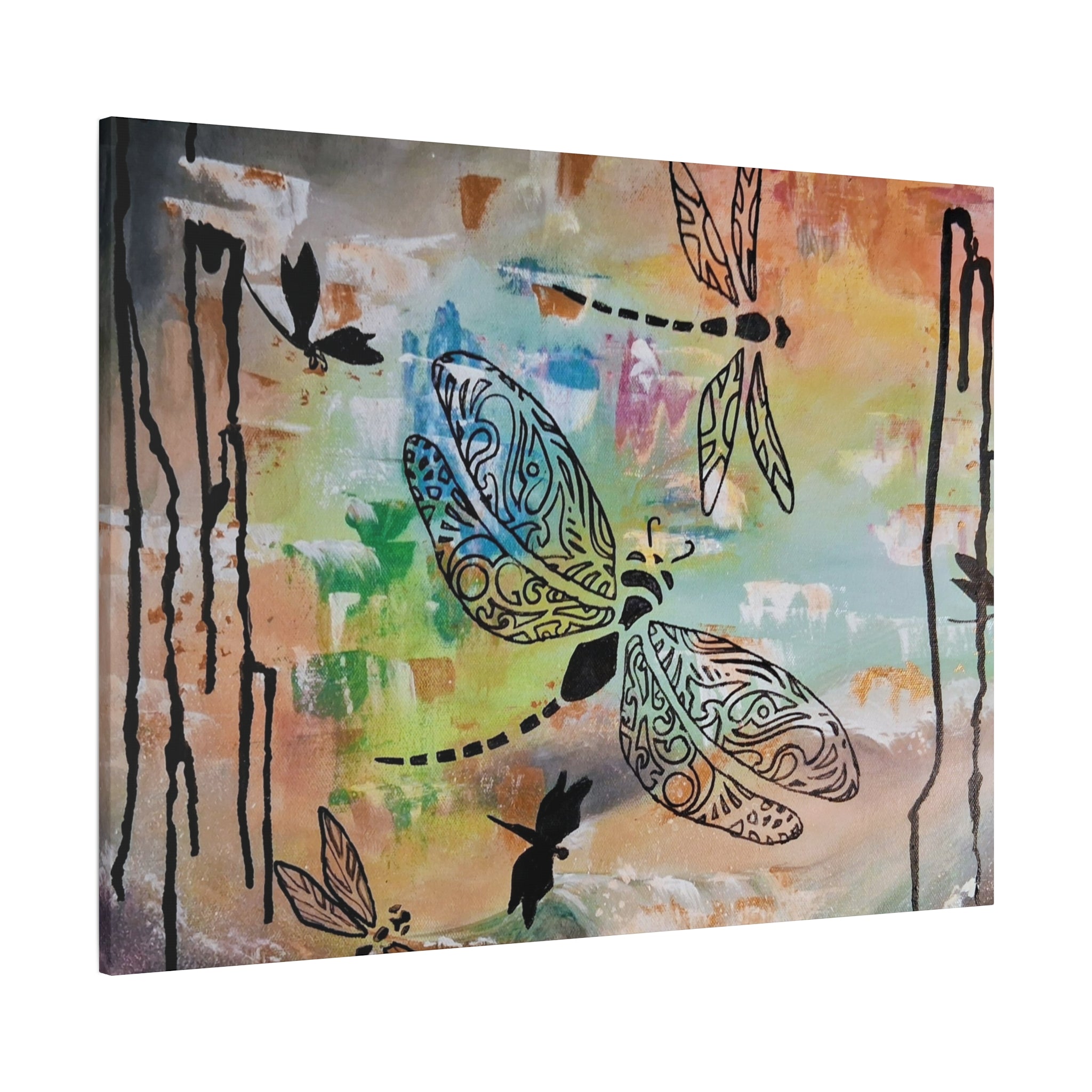 Dragonfly Wall Art Canvas — Colorful Boho Stretched Canvas Print