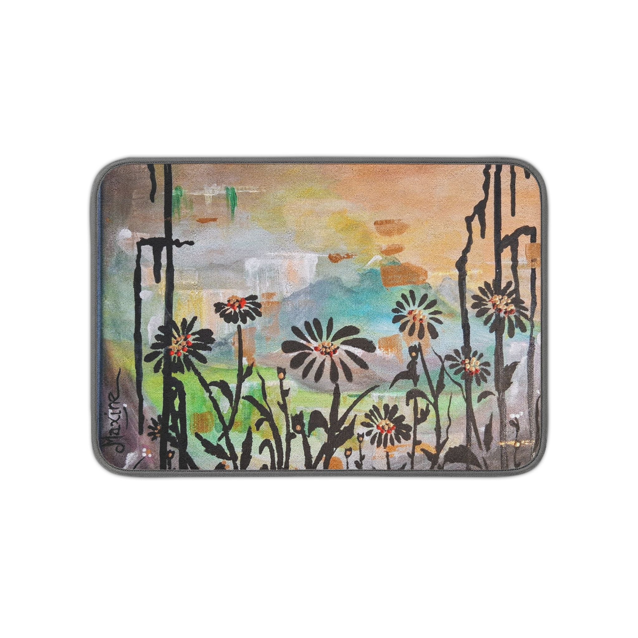 GUARDIANS OF THE WIND - Dish Drying Mat — Microfiber Kitchen Dish Mat with Daisy Watercolor Design