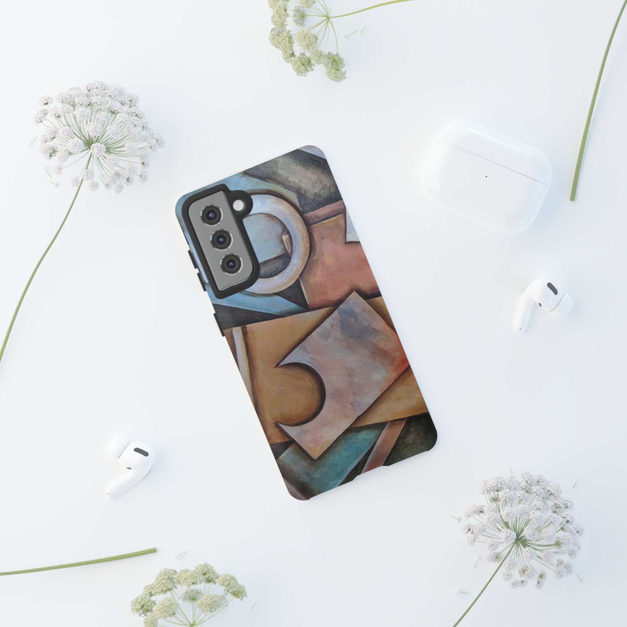 Abstract Geometric Tough Phone Case – Modern Cubist Art Protection