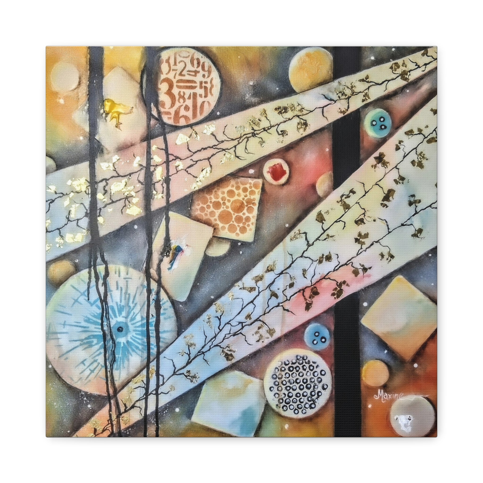 GOLDEN CARTOGRAPHY OF THE UNSEEN - Abstract Botanical Geometry Canvas Print – Modern Stretched Wall Art